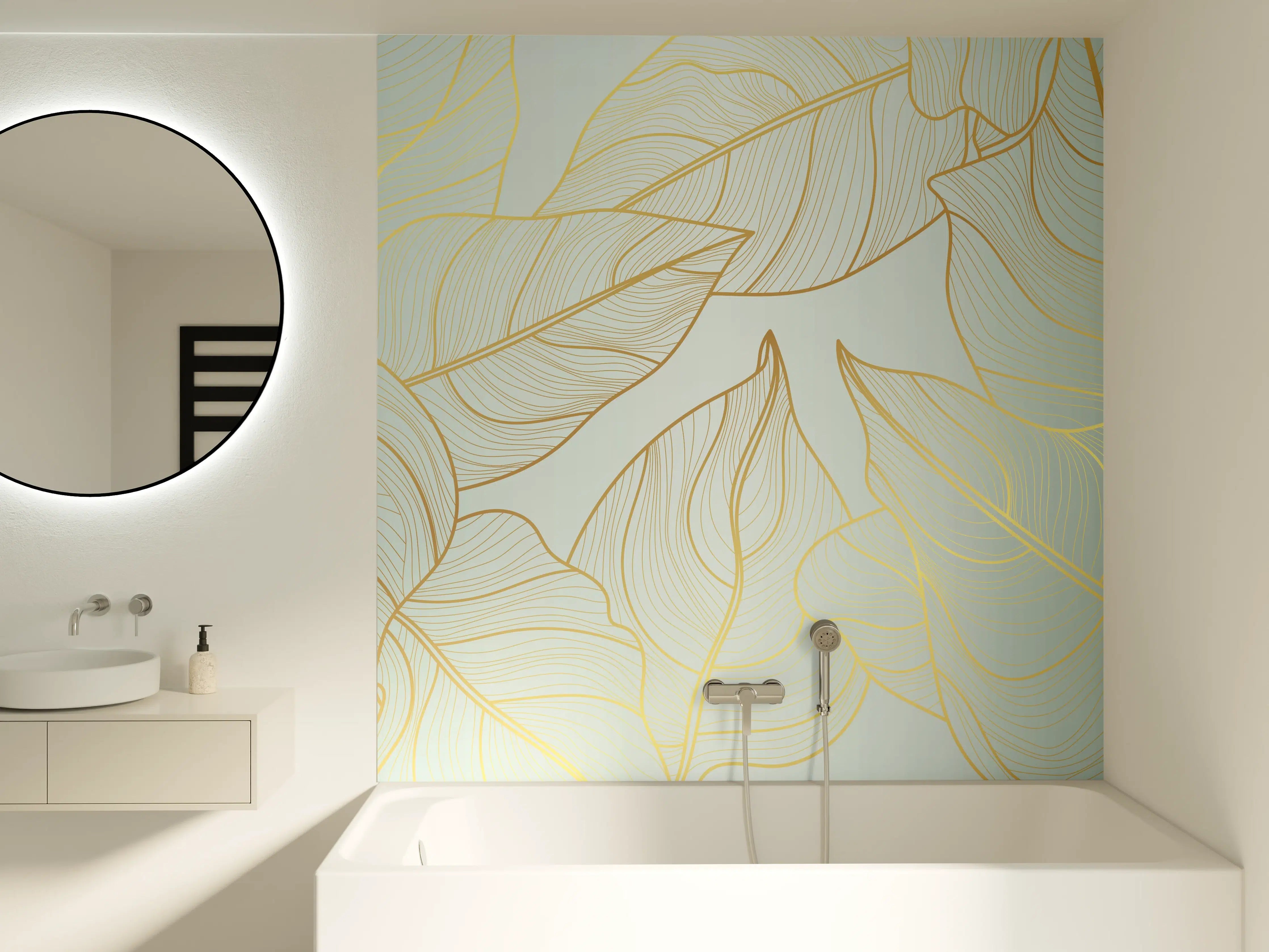 Badewannen-Rückwand - Gold-Beige Laub Design