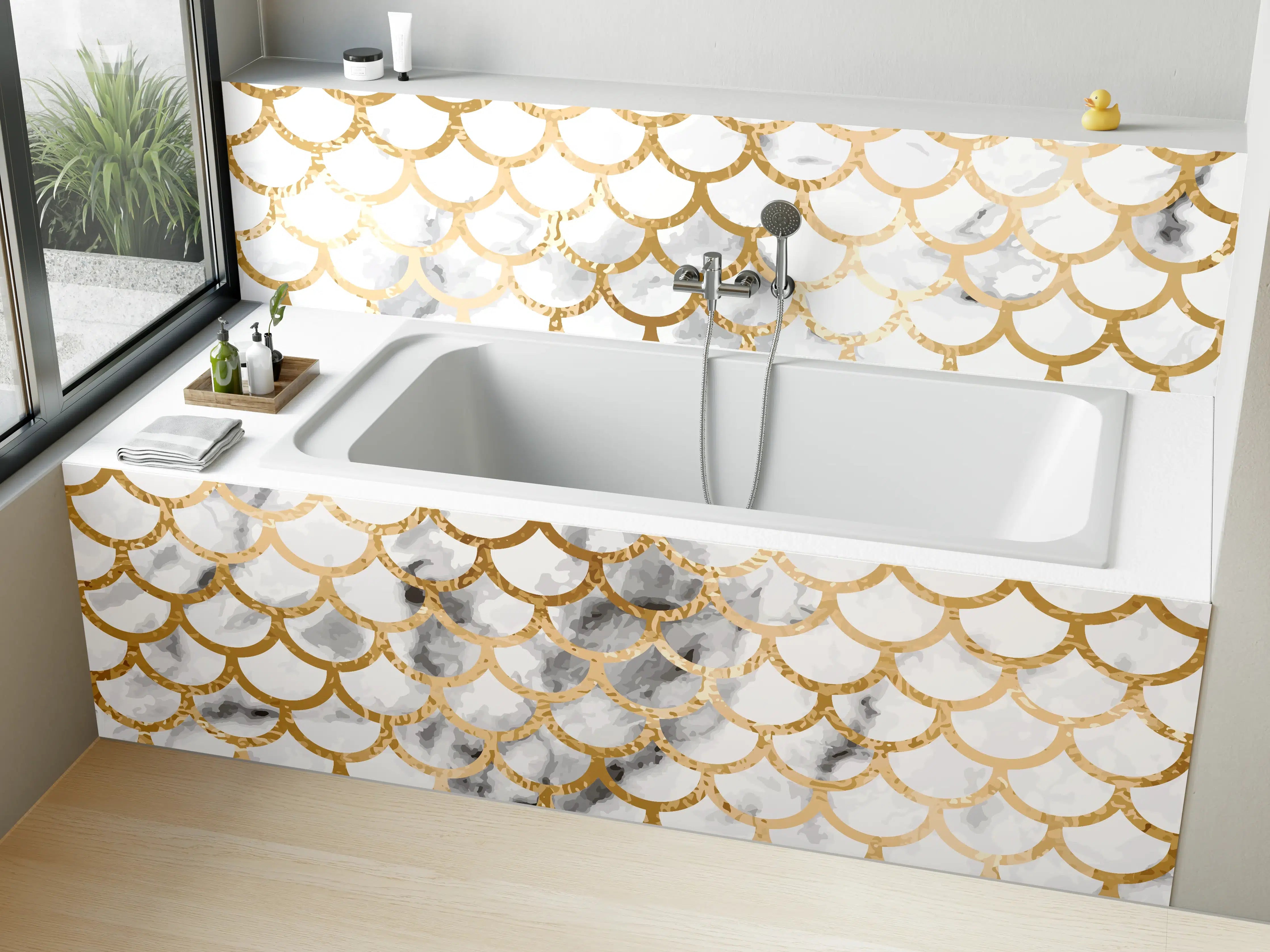 Badewannen-Rückwand - Gold Marmor Skala Muster
