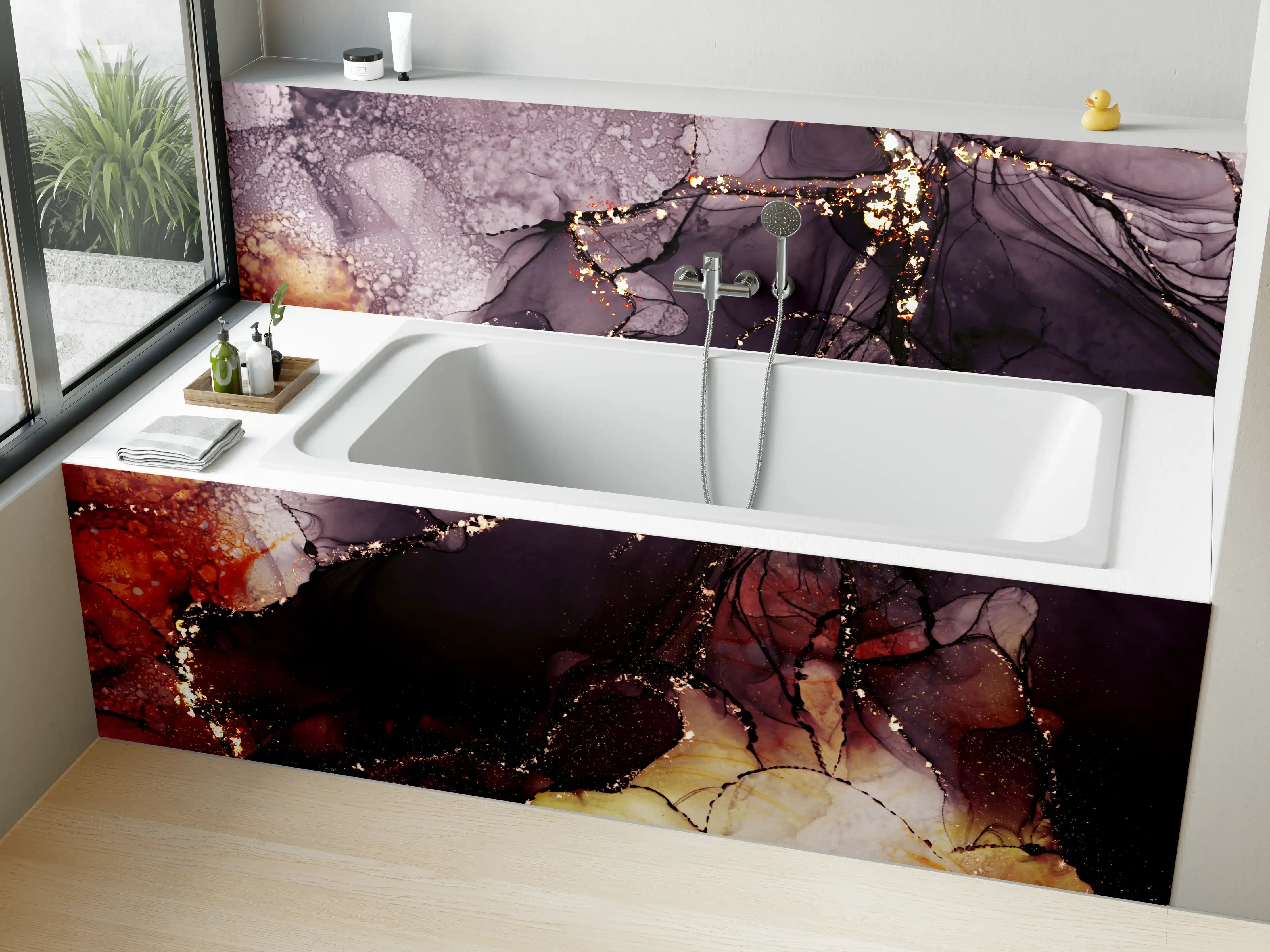 Badewannen-Rückwand - Gold-Schimmer Fluid Art Design
