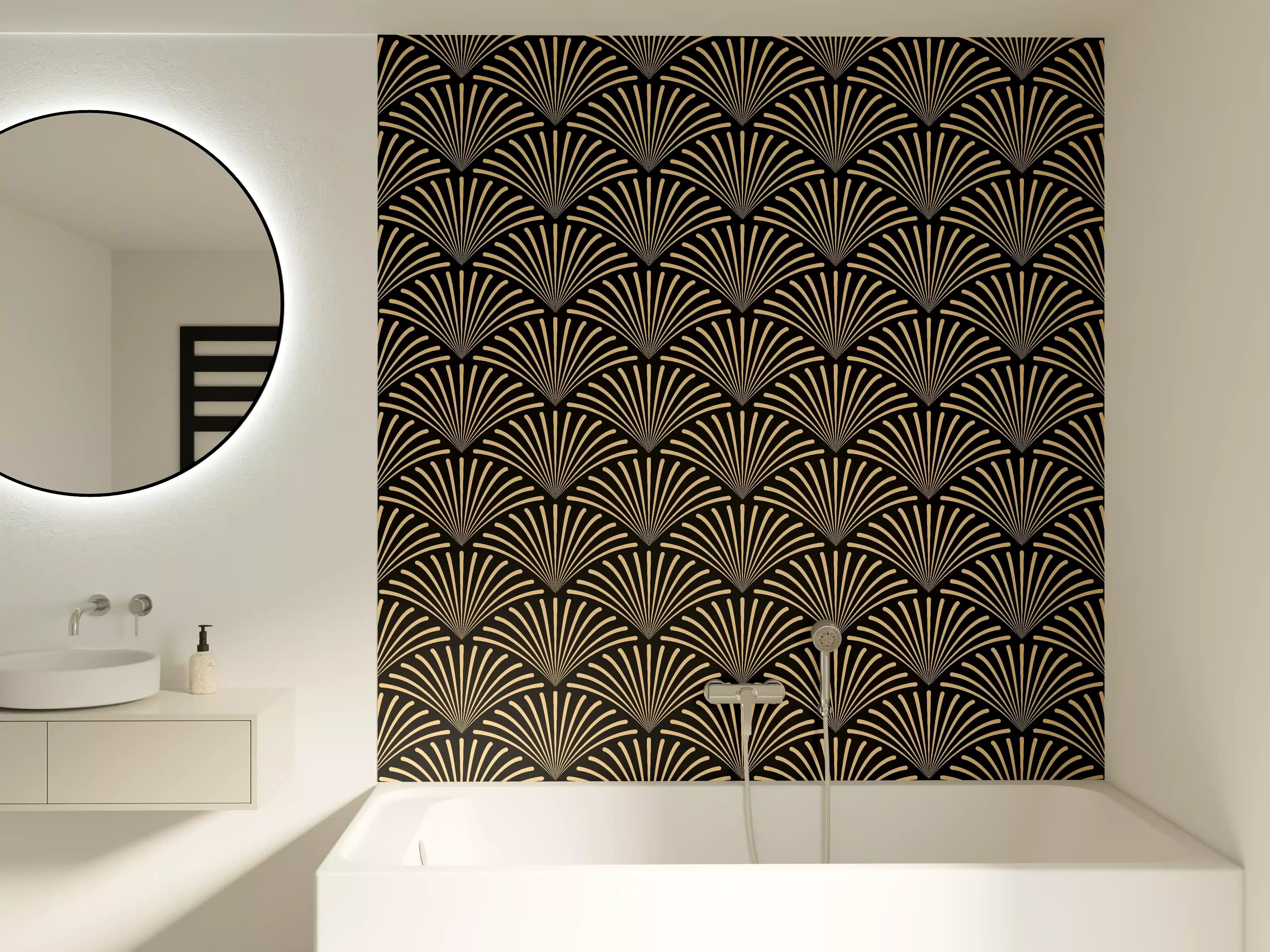 Badewannen-Rückwand - Gold-Schwarz Art Déco Muster