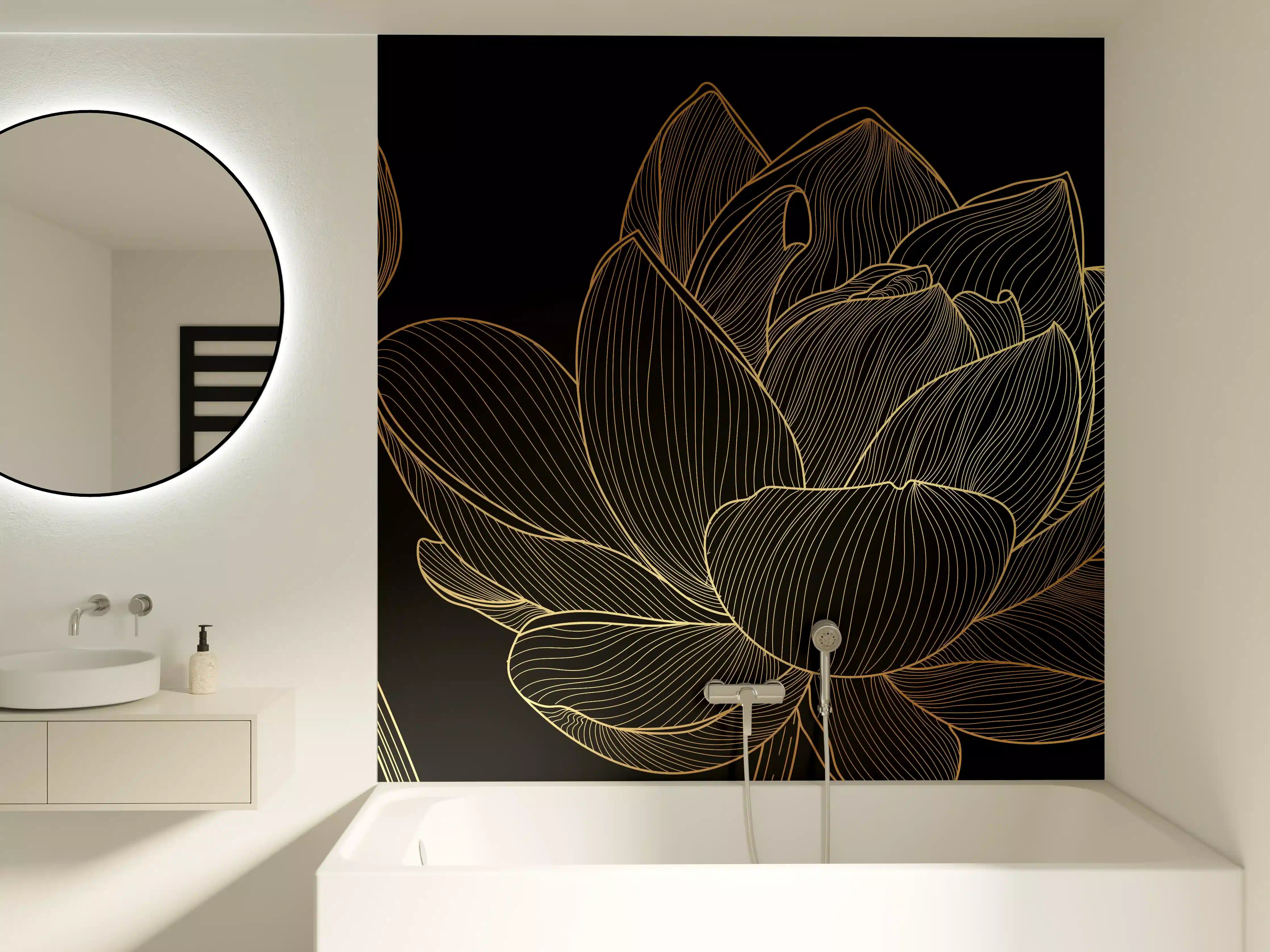 Badewannen-Rückwand - Golden Floral Lineart
