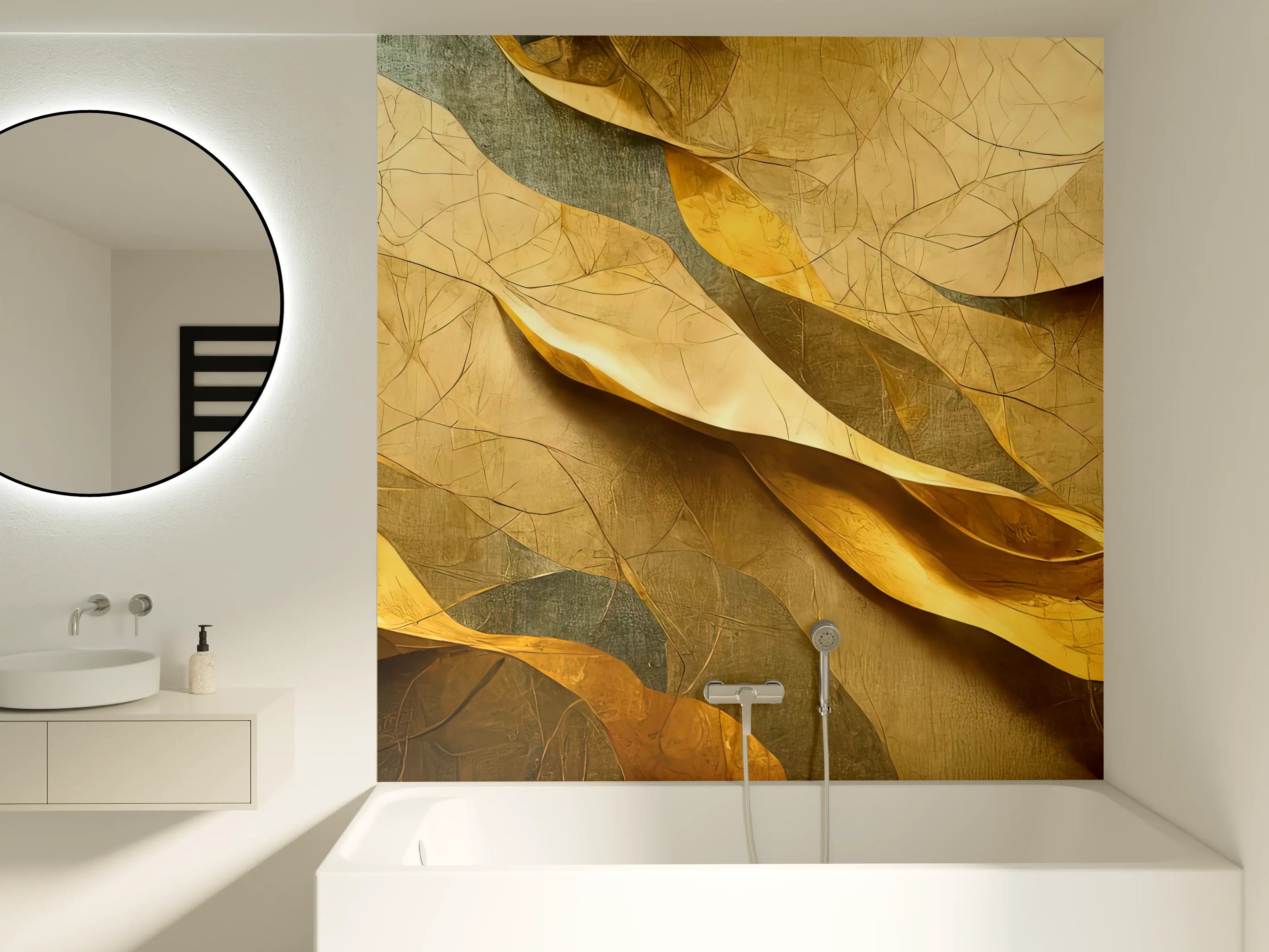 Badewannen-Rückwand - Goldene Blätter in natürlicher Umgebung