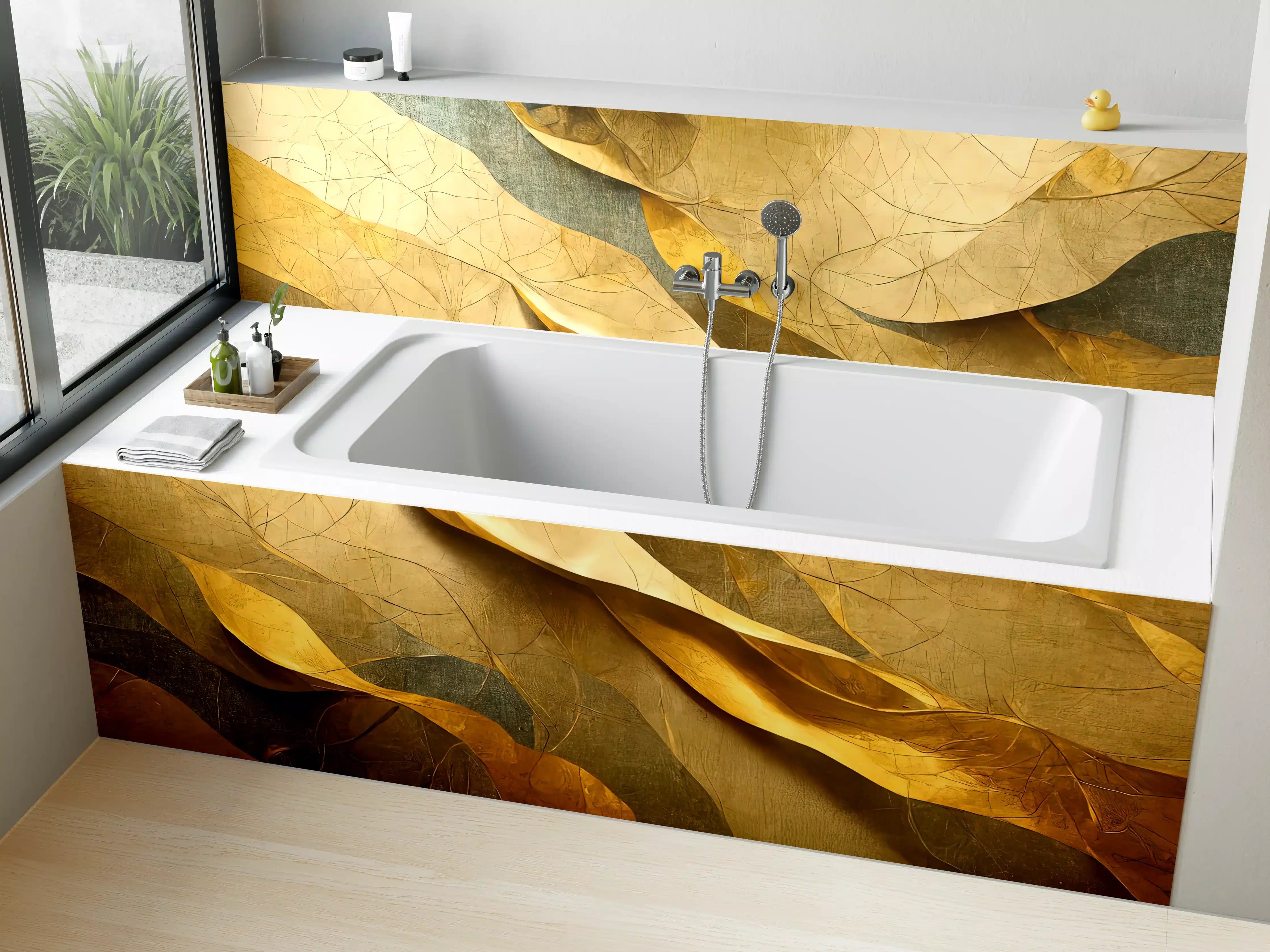 Badewannen-Rückwand - Goldene Blätter in natürlicher Umgebung
