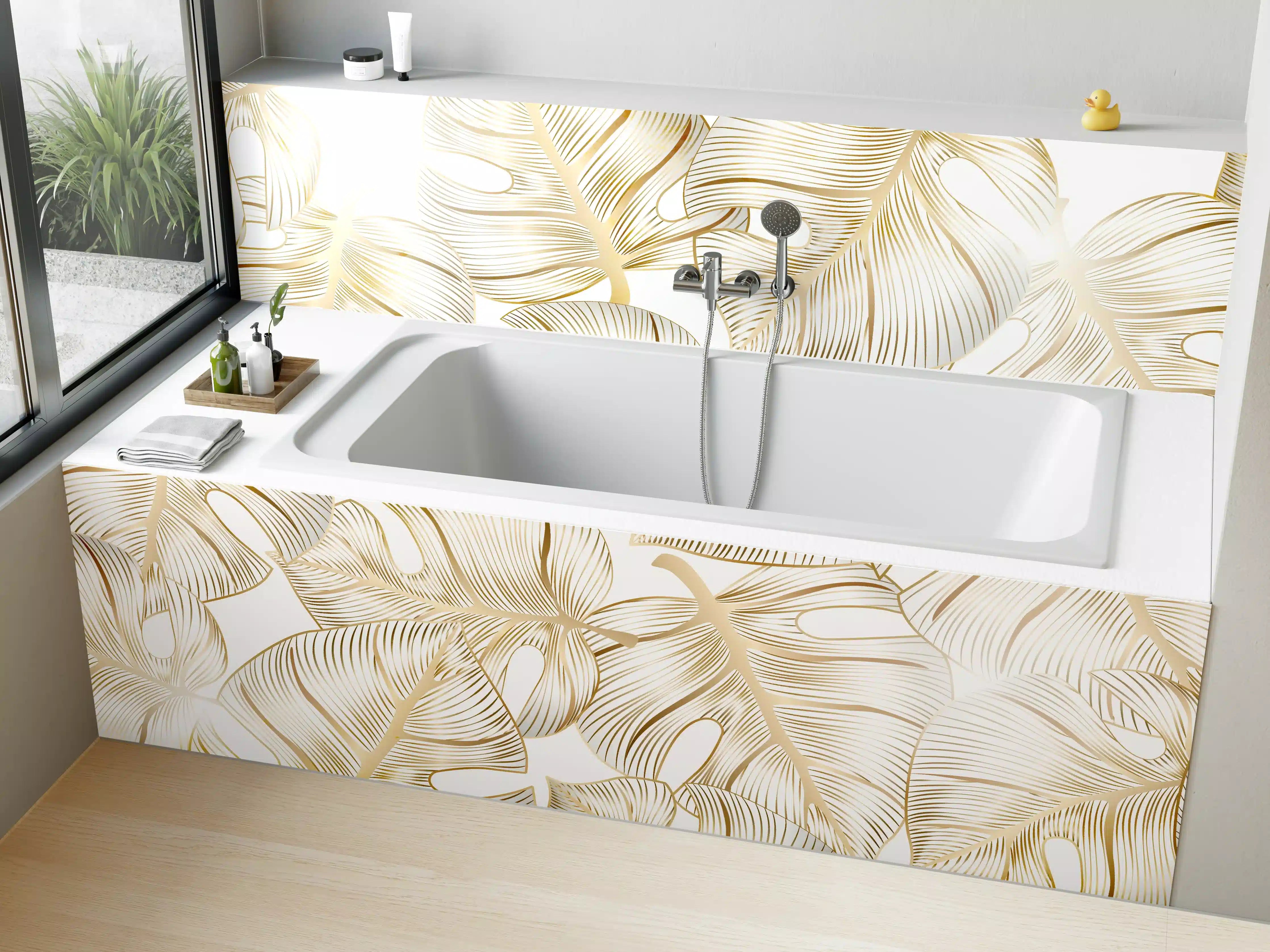 Badewannen-Rückwand - Goldene Blattadern Struktur
