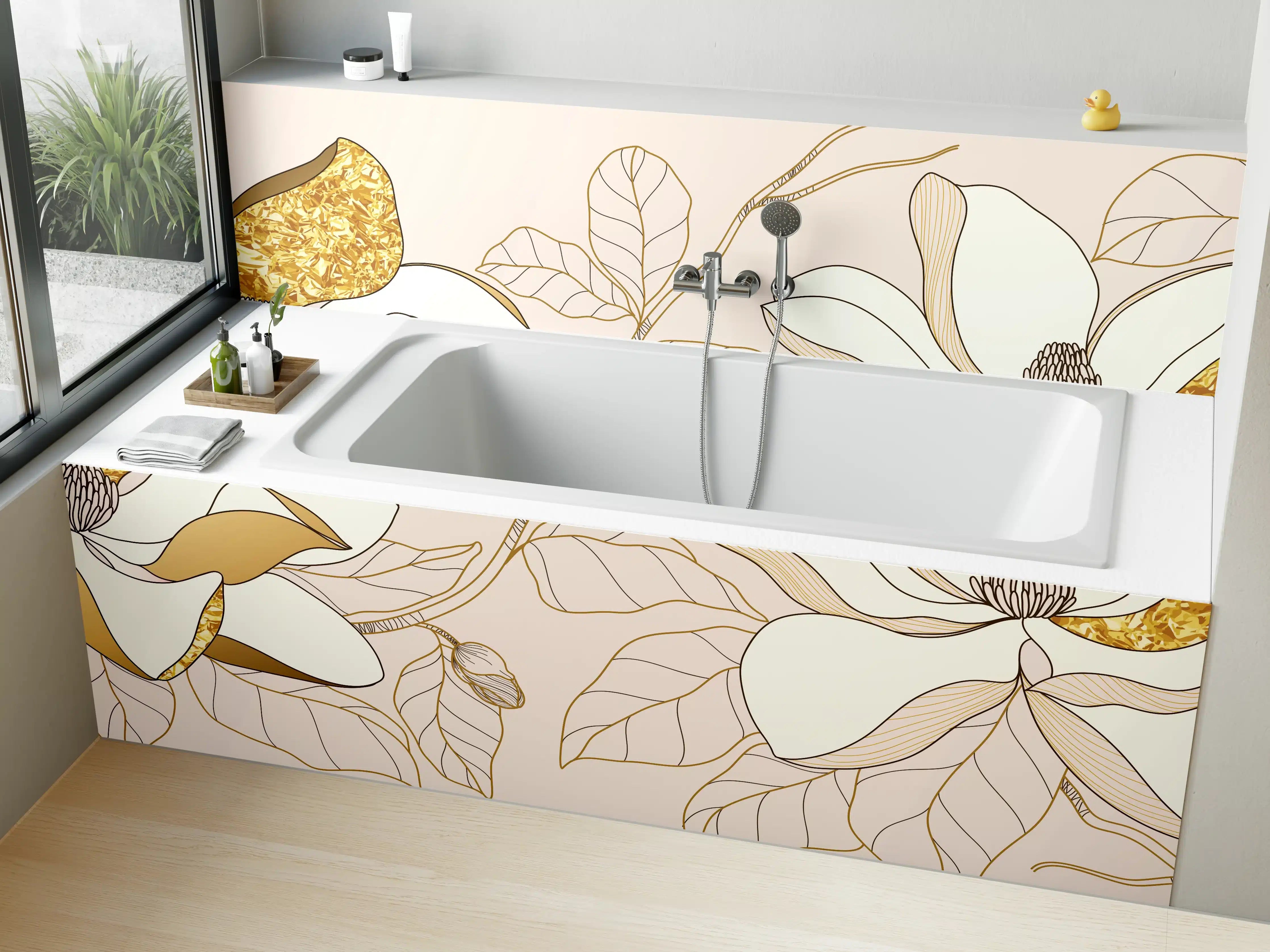 Badewannen-Rückwand - Goldene Blumenmuster Illustration