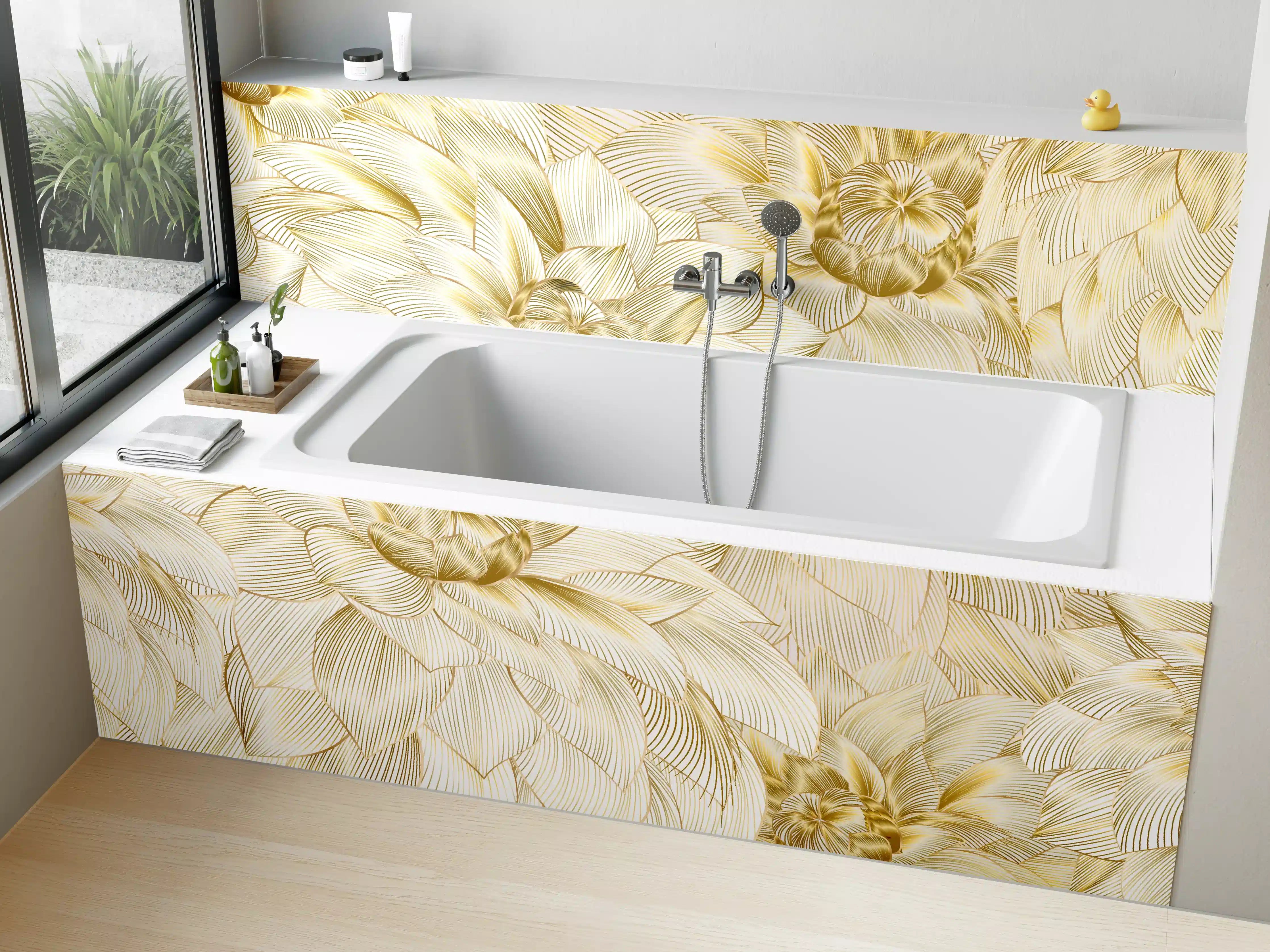Badewannen-Rückwand - Goldene Blumenstruktur Design