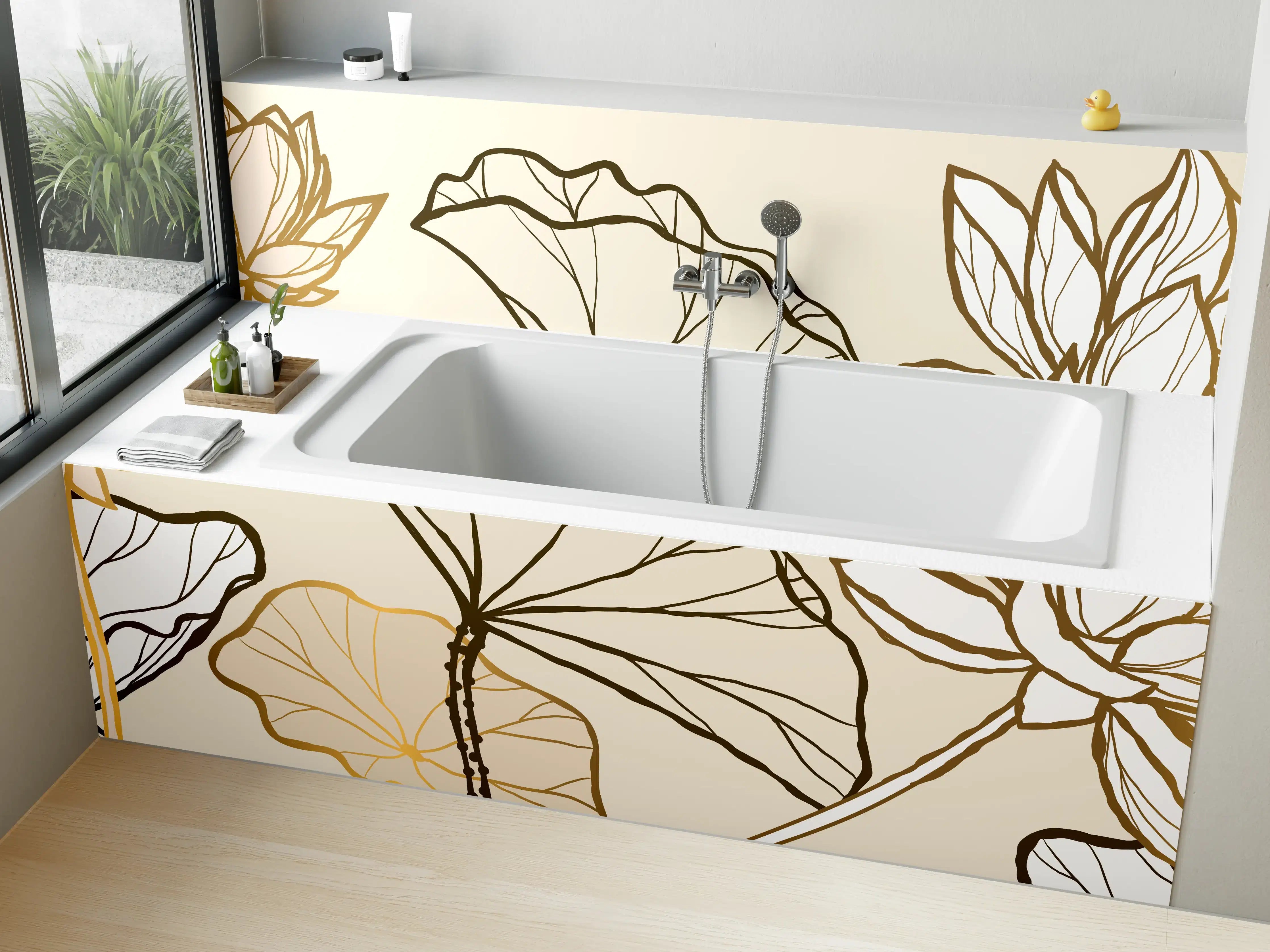 Badewannen-Rückwand - Goldene Botanik Lineart Illustration