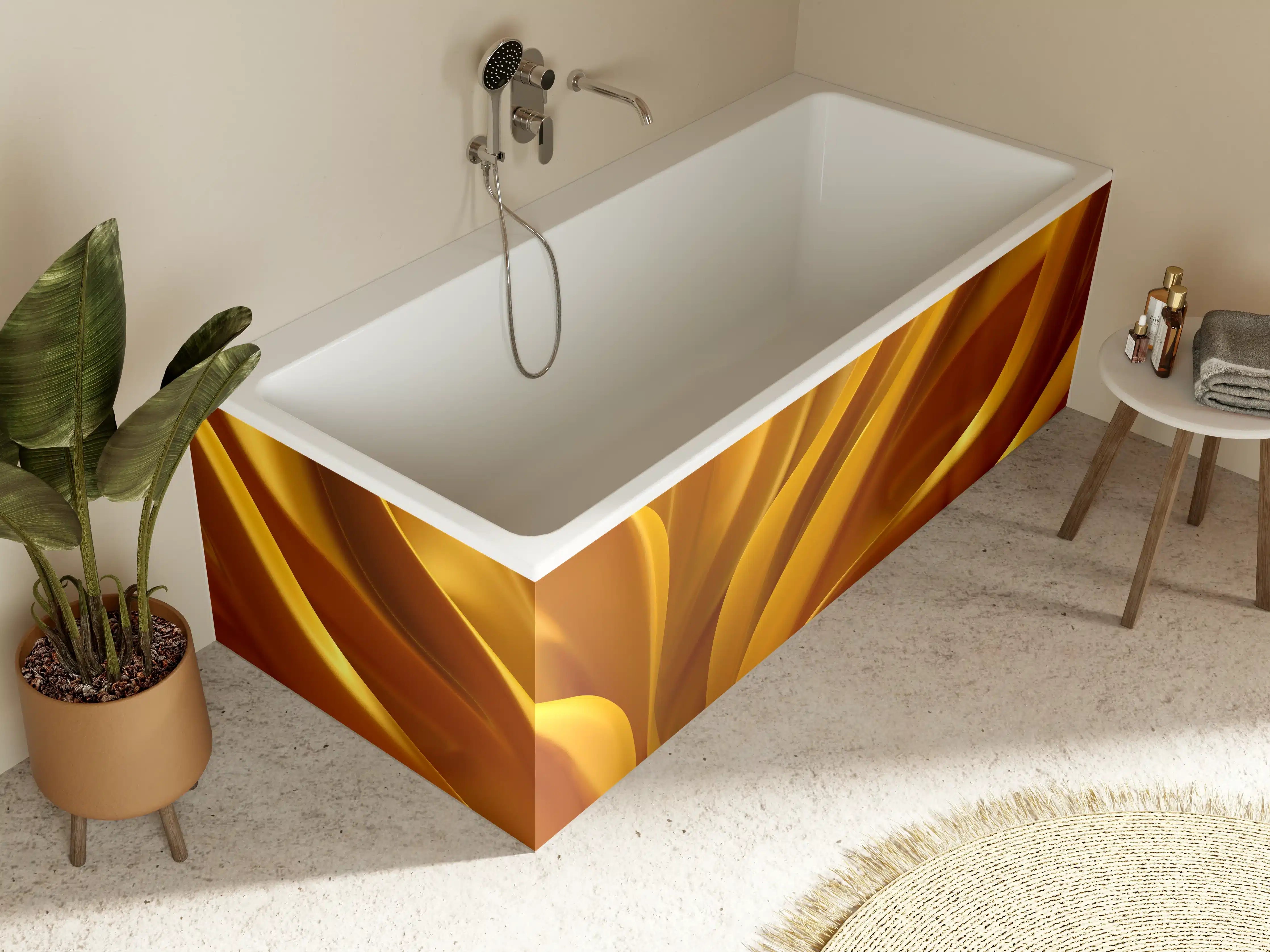 Badewannen-Rückwand - Goldene Fluidkunst für elegante Räume