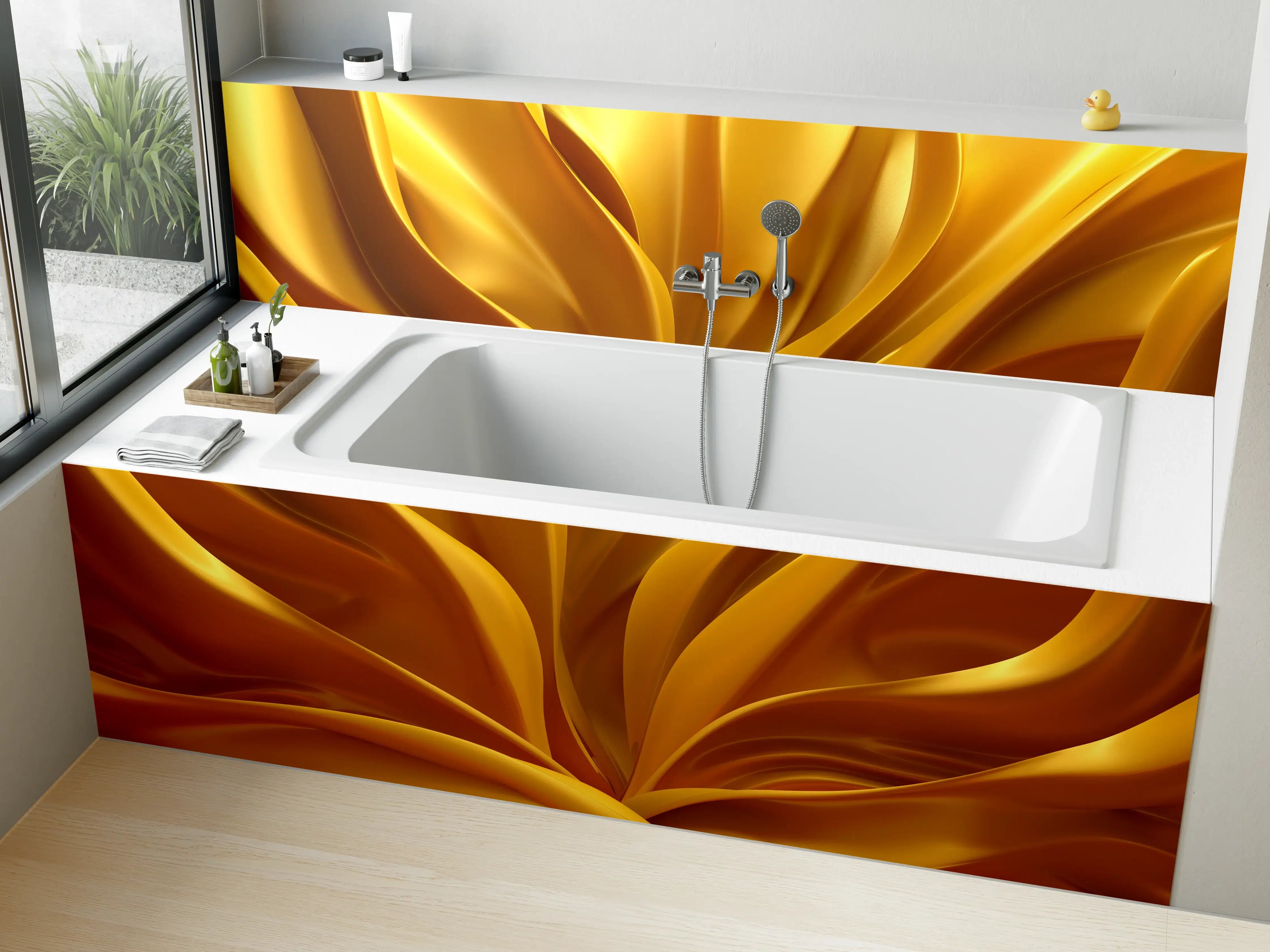 Badewannen-Rückwand - Goldene Fluidkunst für elegante Räume