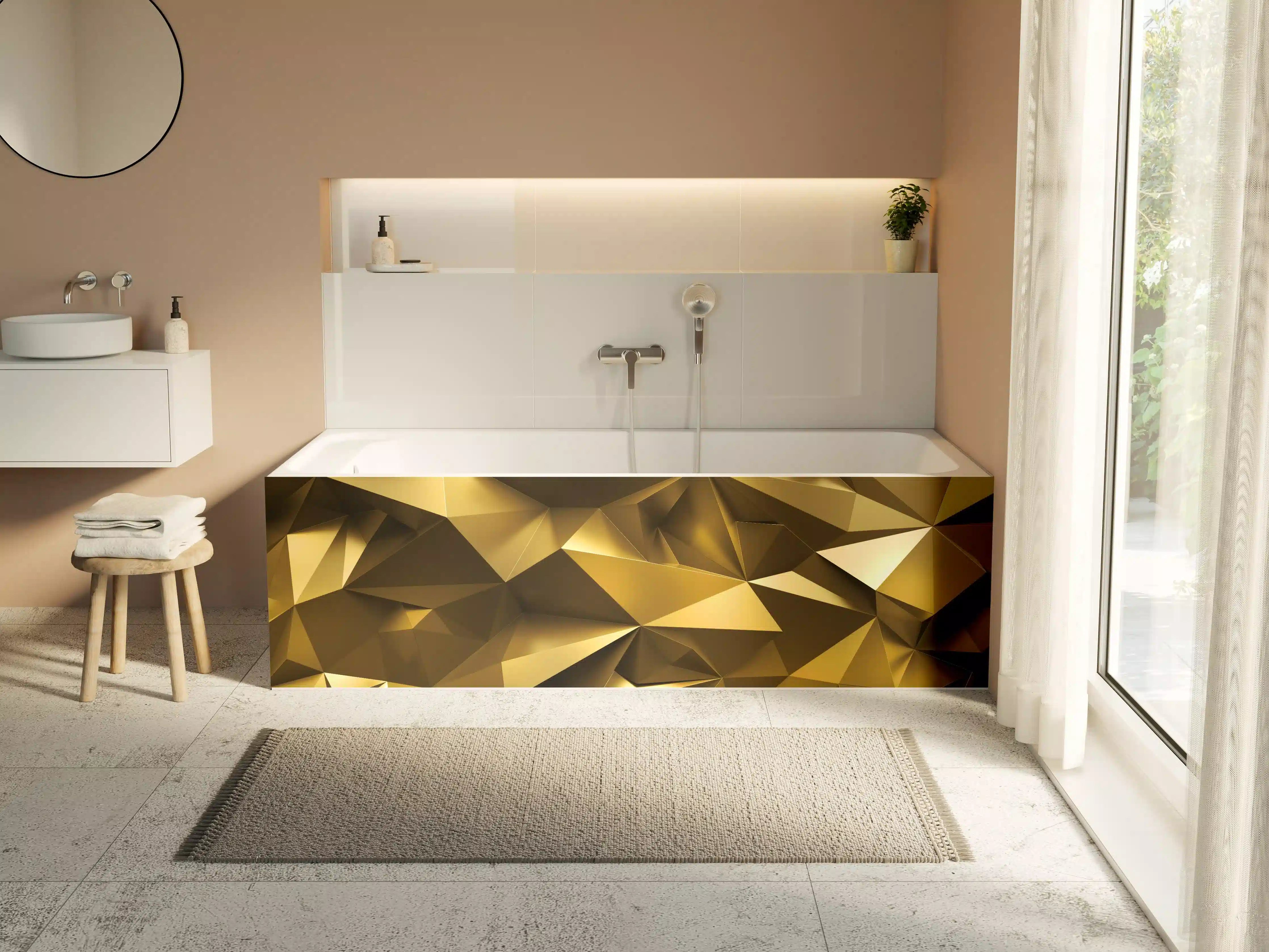 Badewannen-Rückwand - Goldene Kristall Polygon Tapete