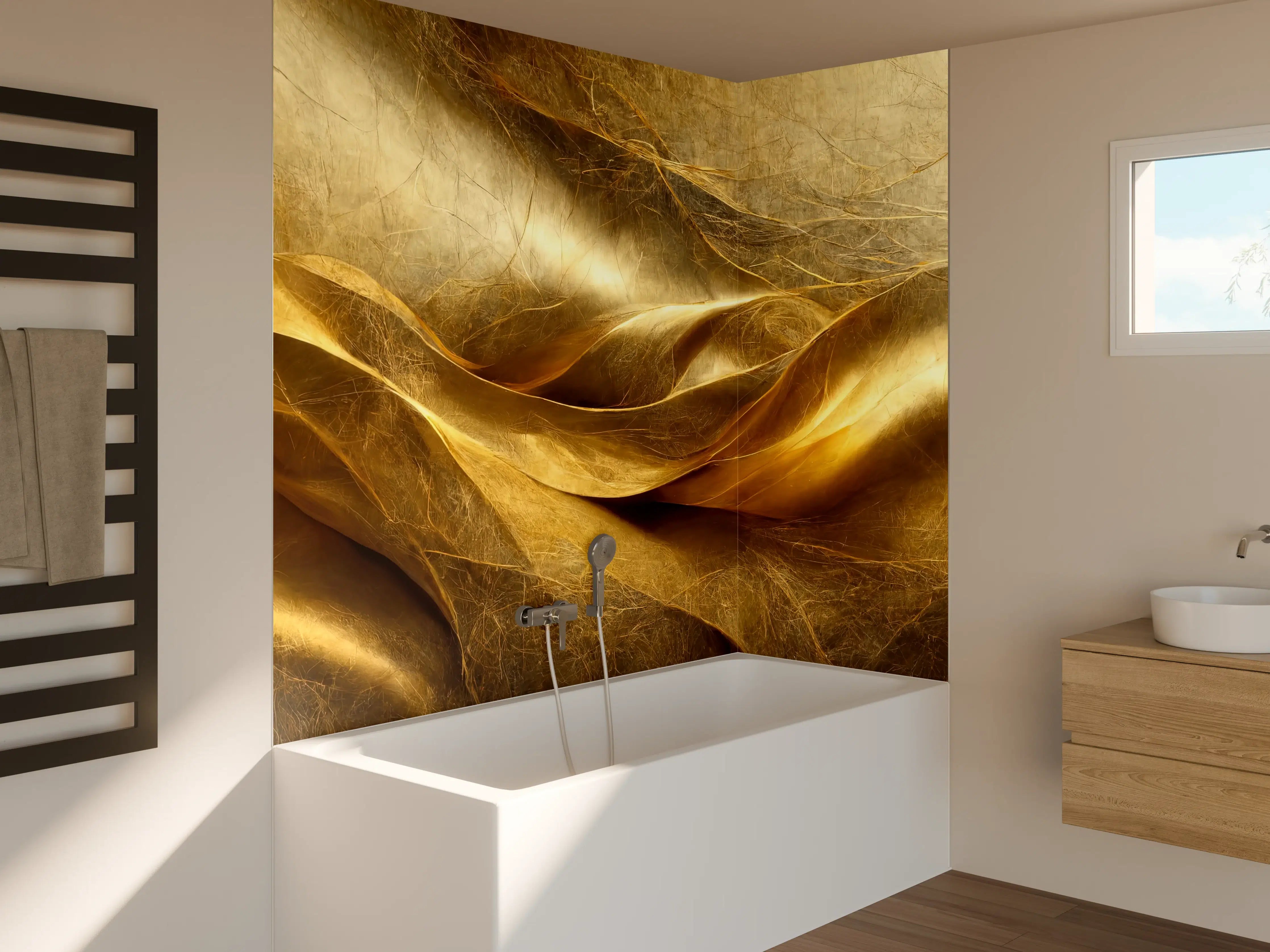 Badewannen-Rückwand - Goldene Leinwand mit kreativer Textur