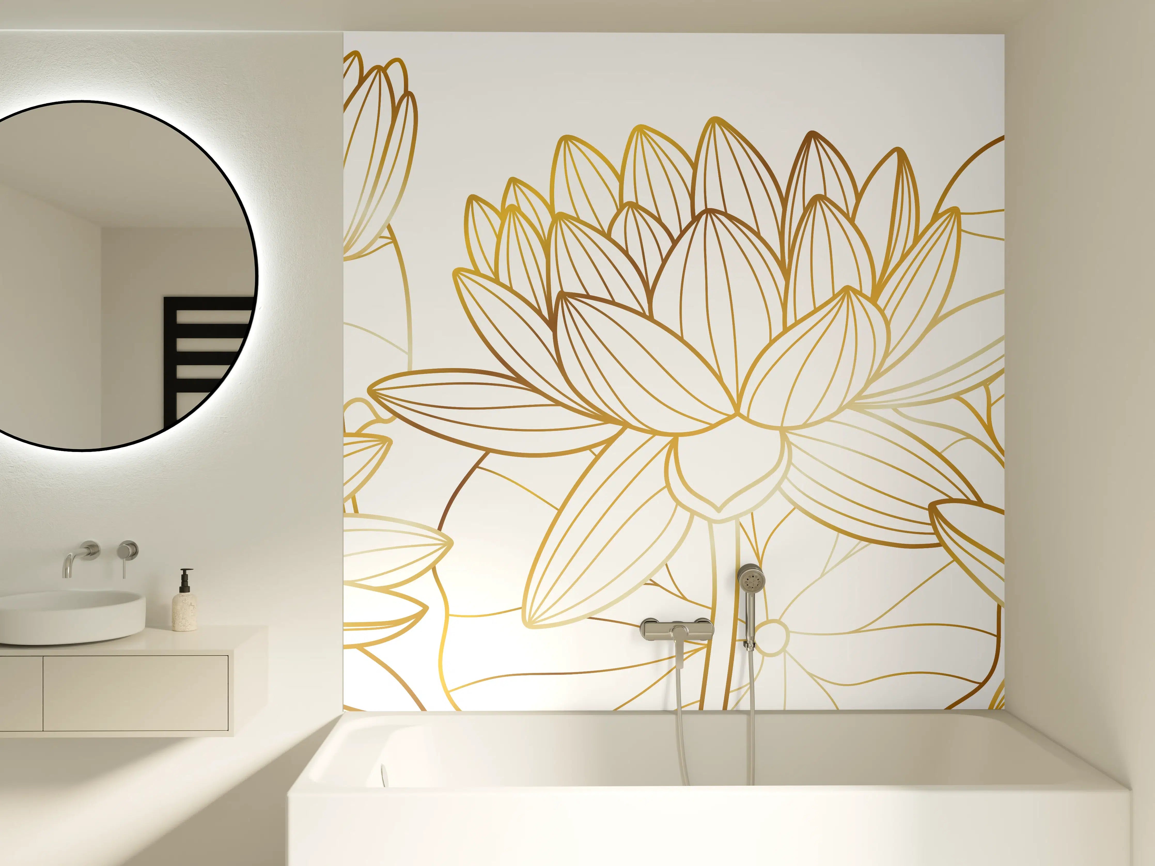 Badewannen-Rückwand - Goldene Lotusblüte Zeichnung