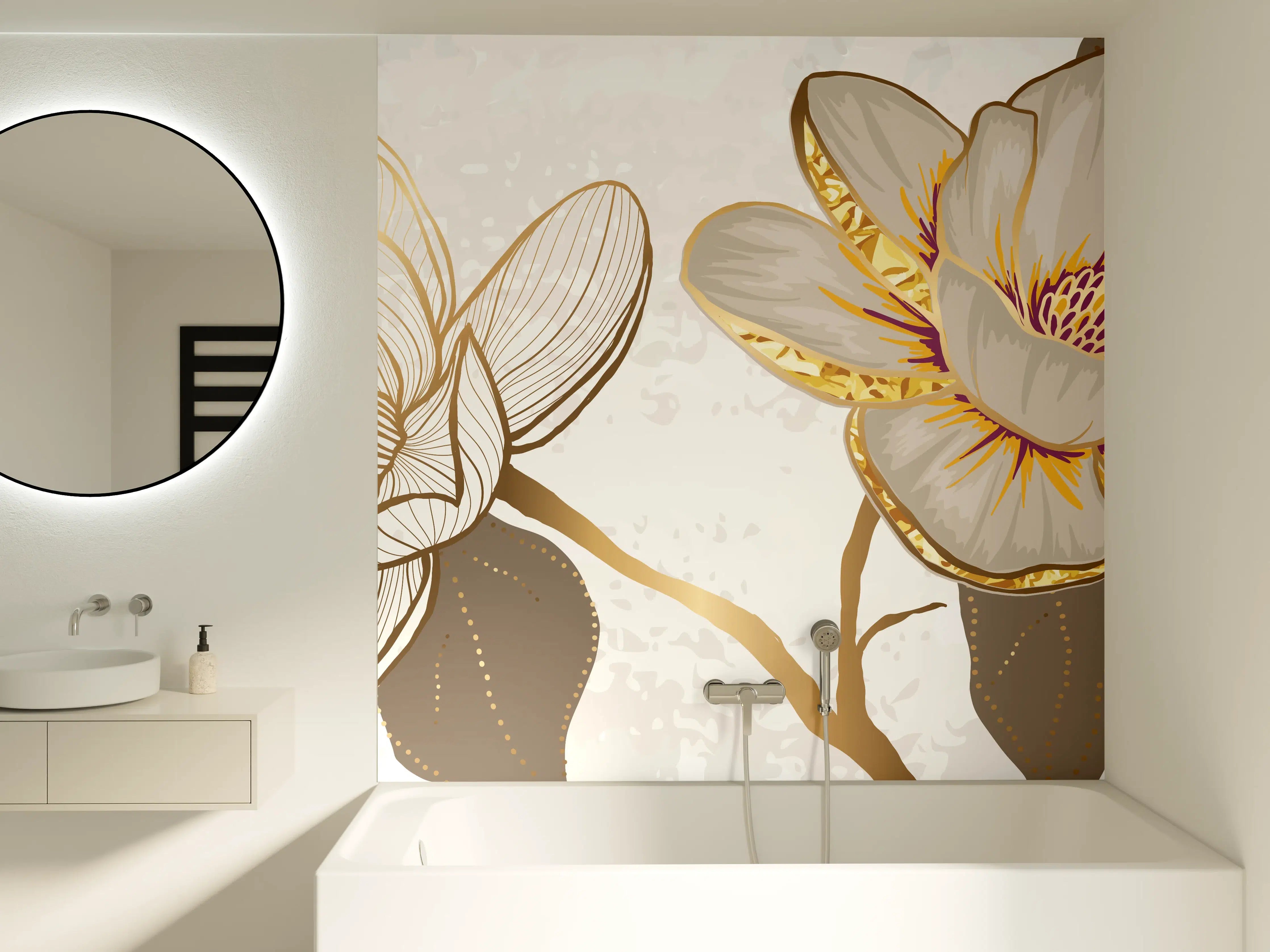 Badewannen-Rückwand - Goldene Magnolien Kunst-Design