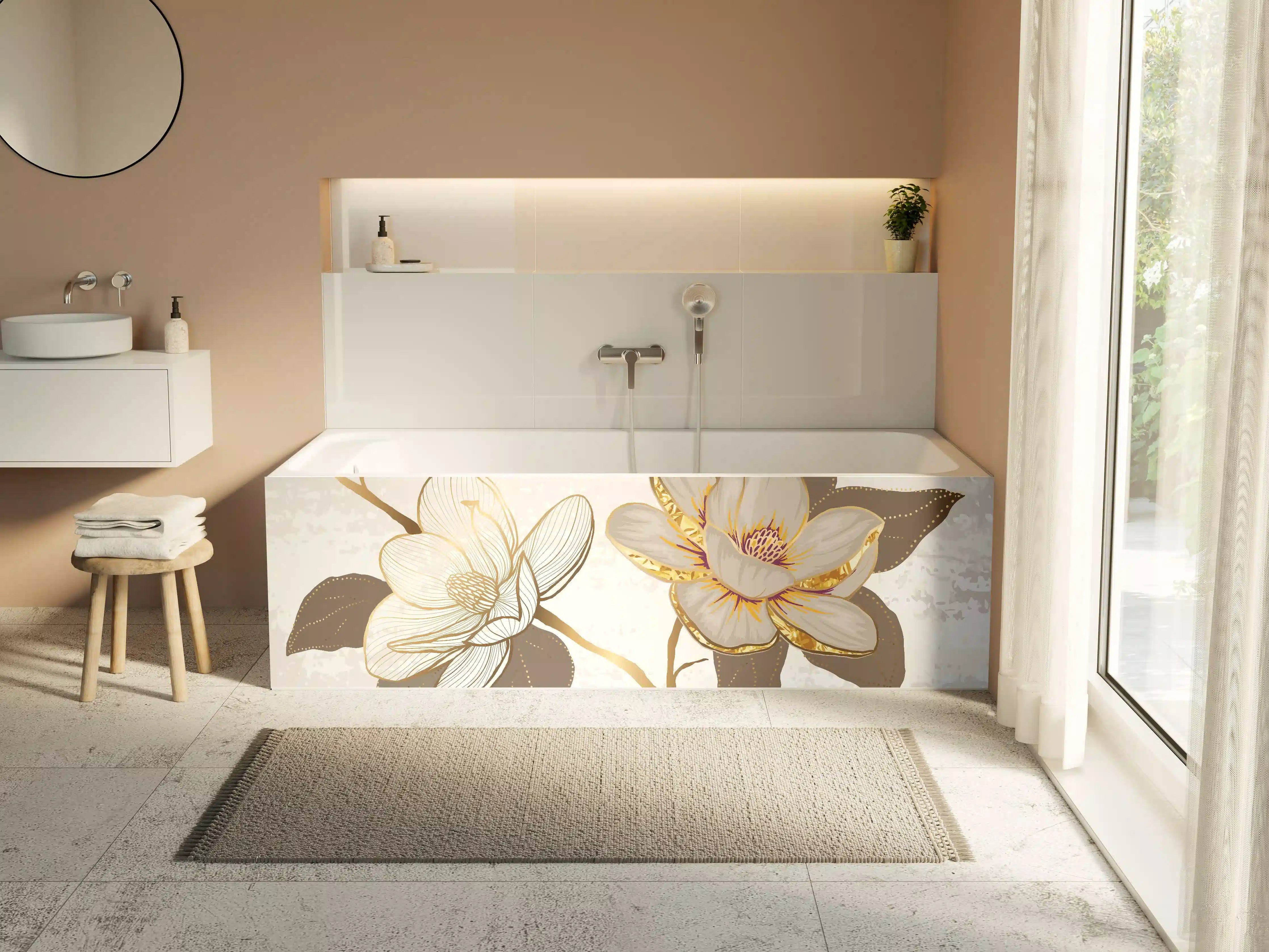 Badewannen-Rückwand - Goldene Magnolien Kunst-Design