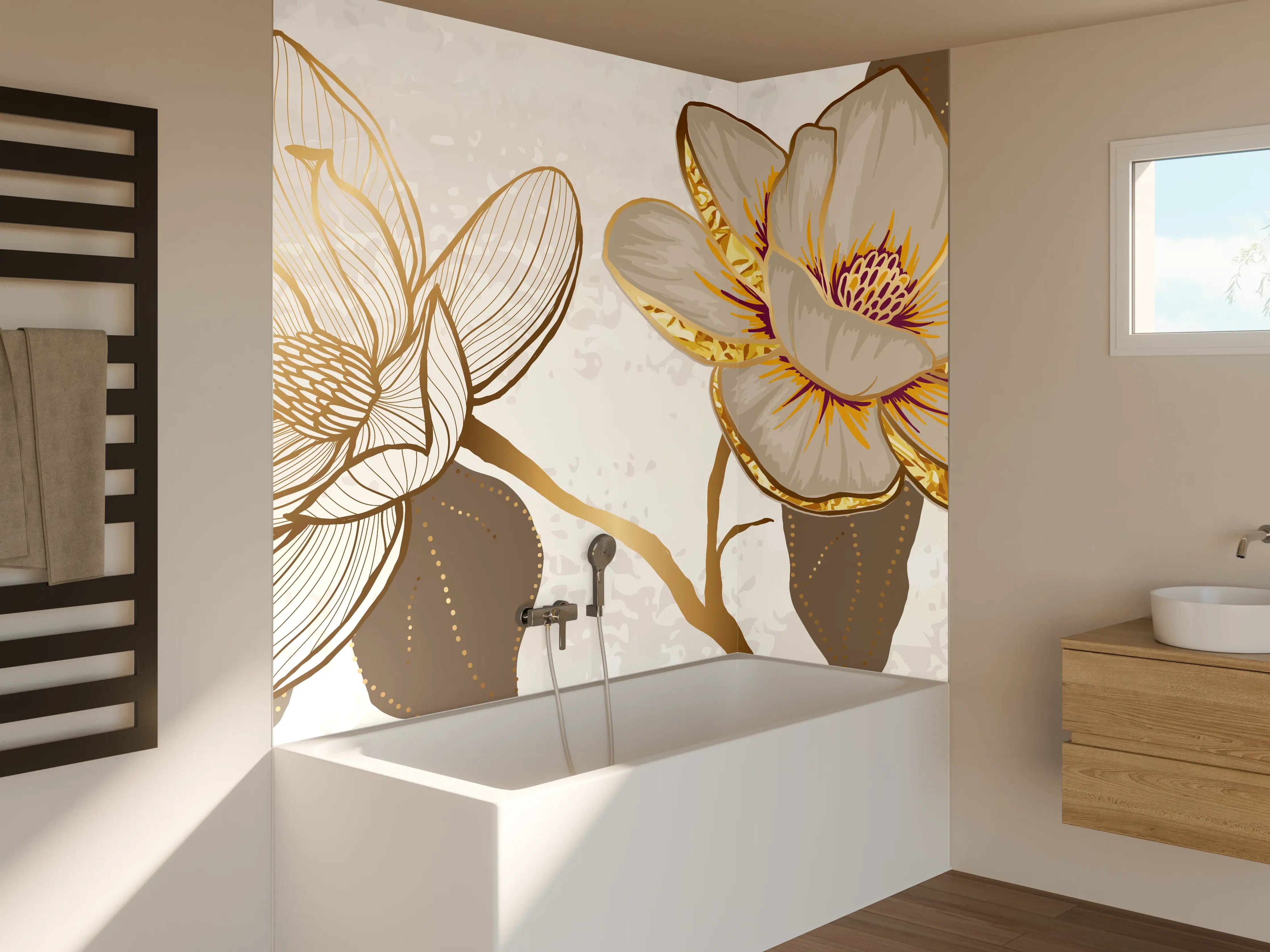 Badewannen-Rückwand - Goldene Magnolien Kunst-Design