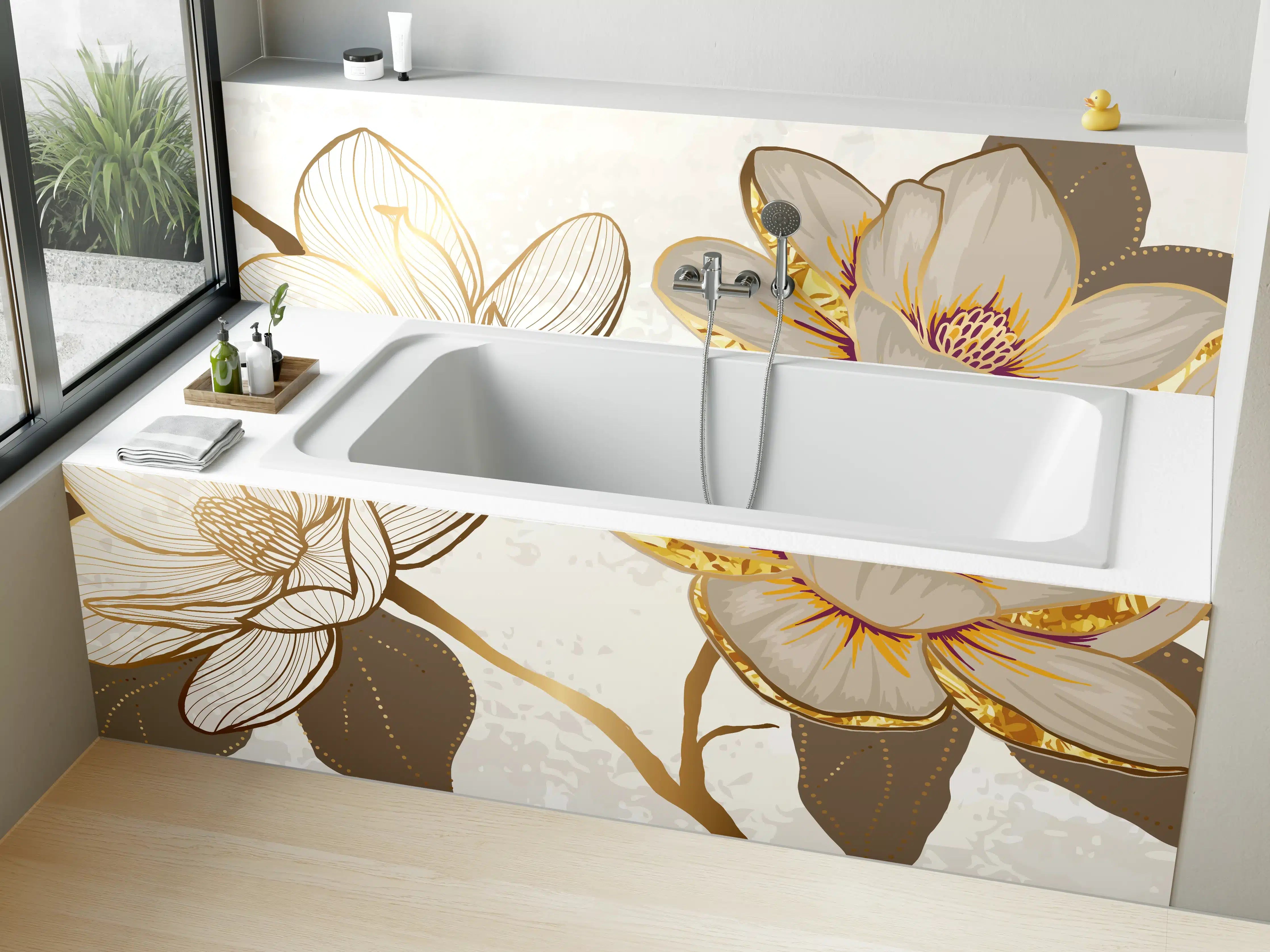 Badewannen-Rückwand - Goldene Magnolien Kunst-Design