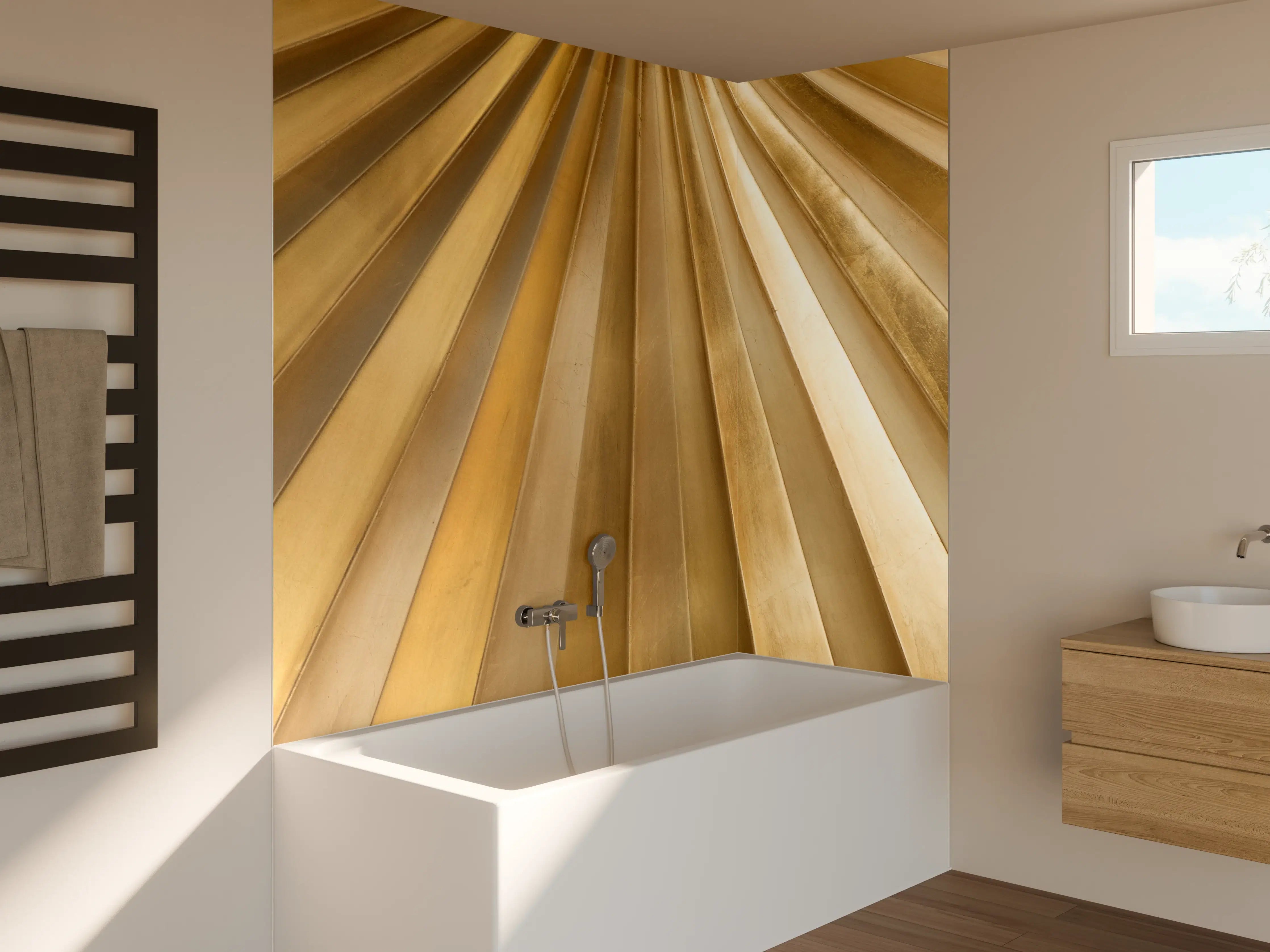 Badewannen-Rückwand - Goldene Metall- und Grautextur