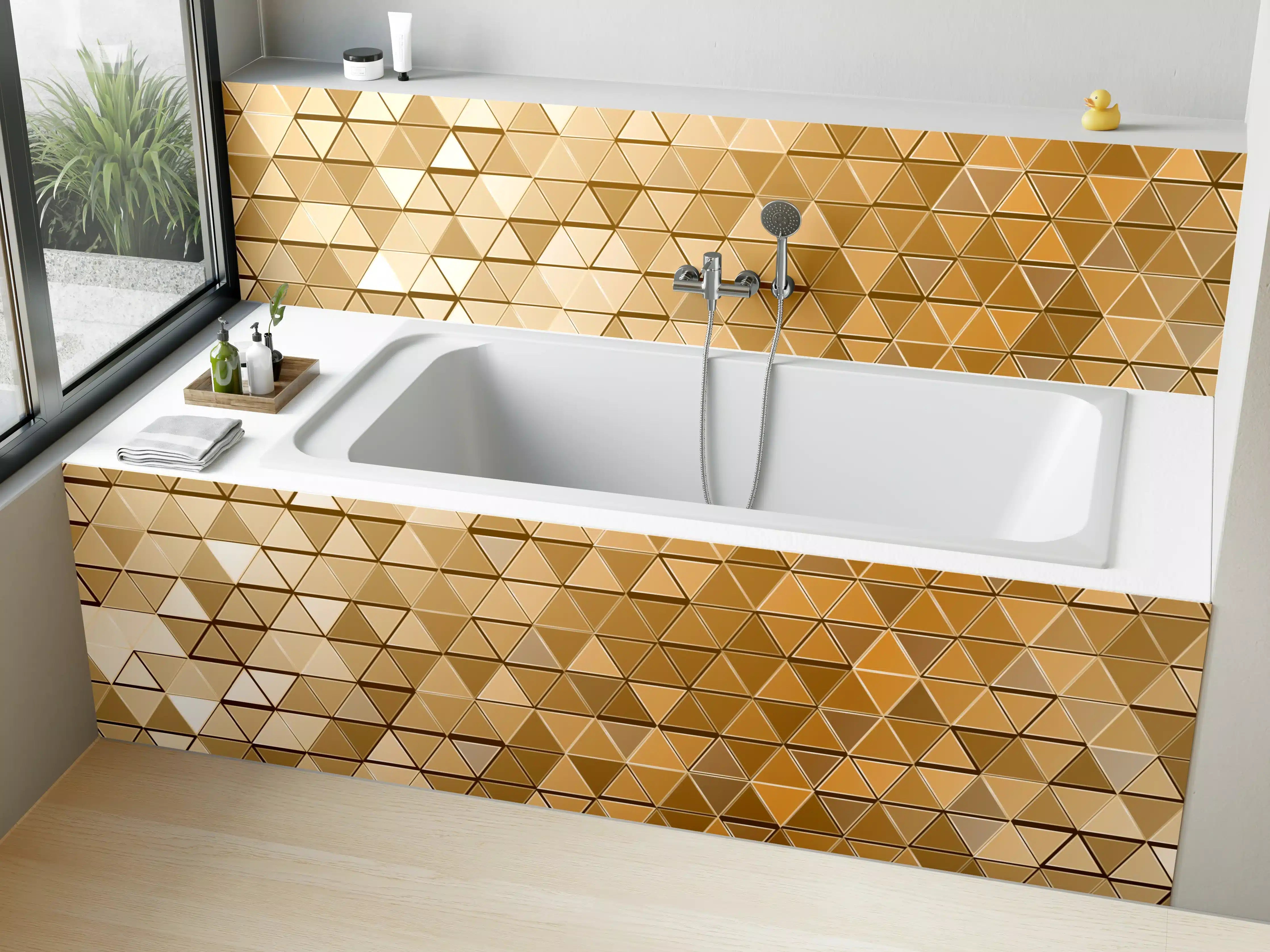 Badewannen-Rückwand - Goldene Metall-Mosaikstruktur