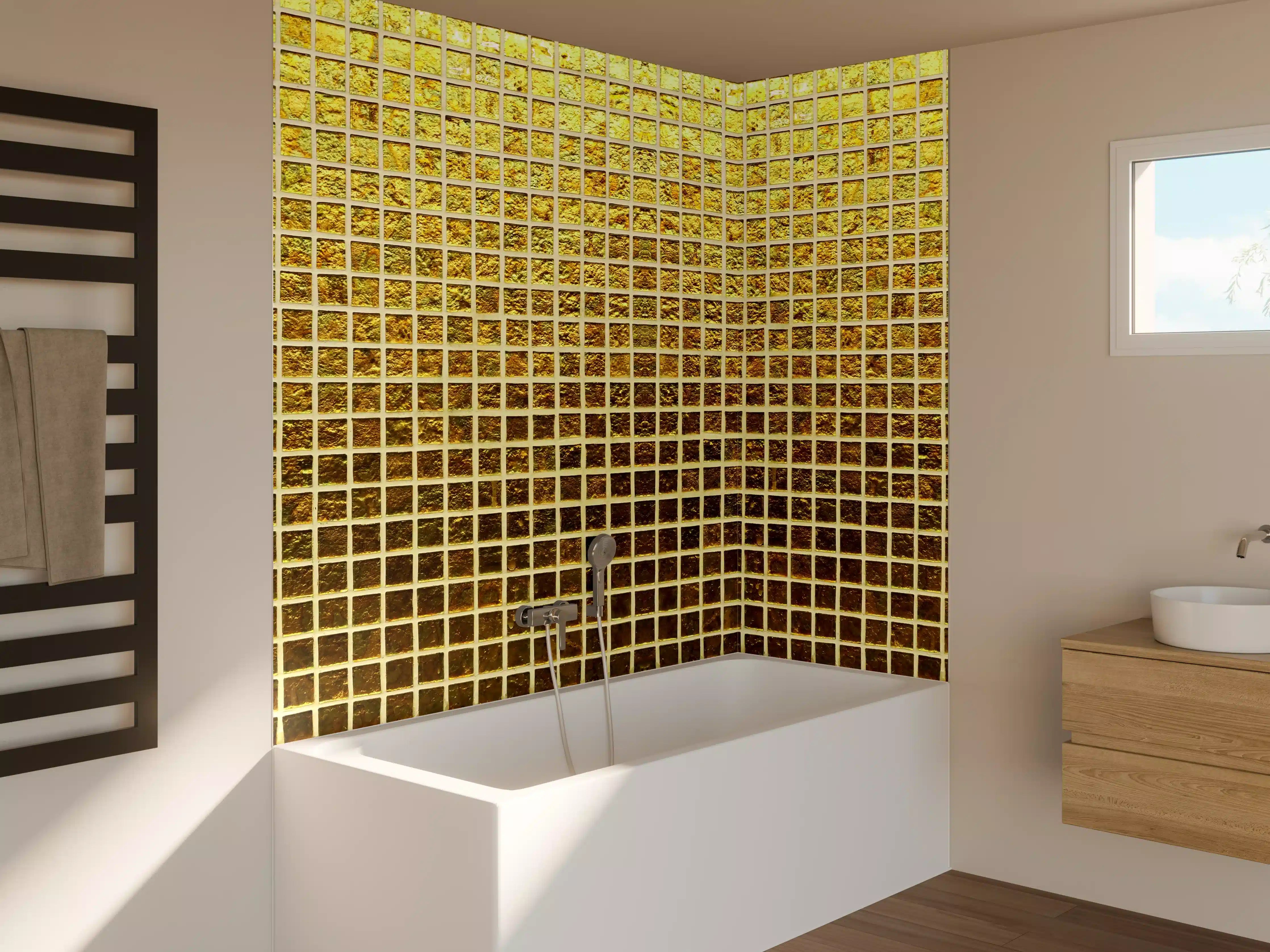 Badewannen-Rückwand - Goldene Mosaik-Textur mit warmen Tönen