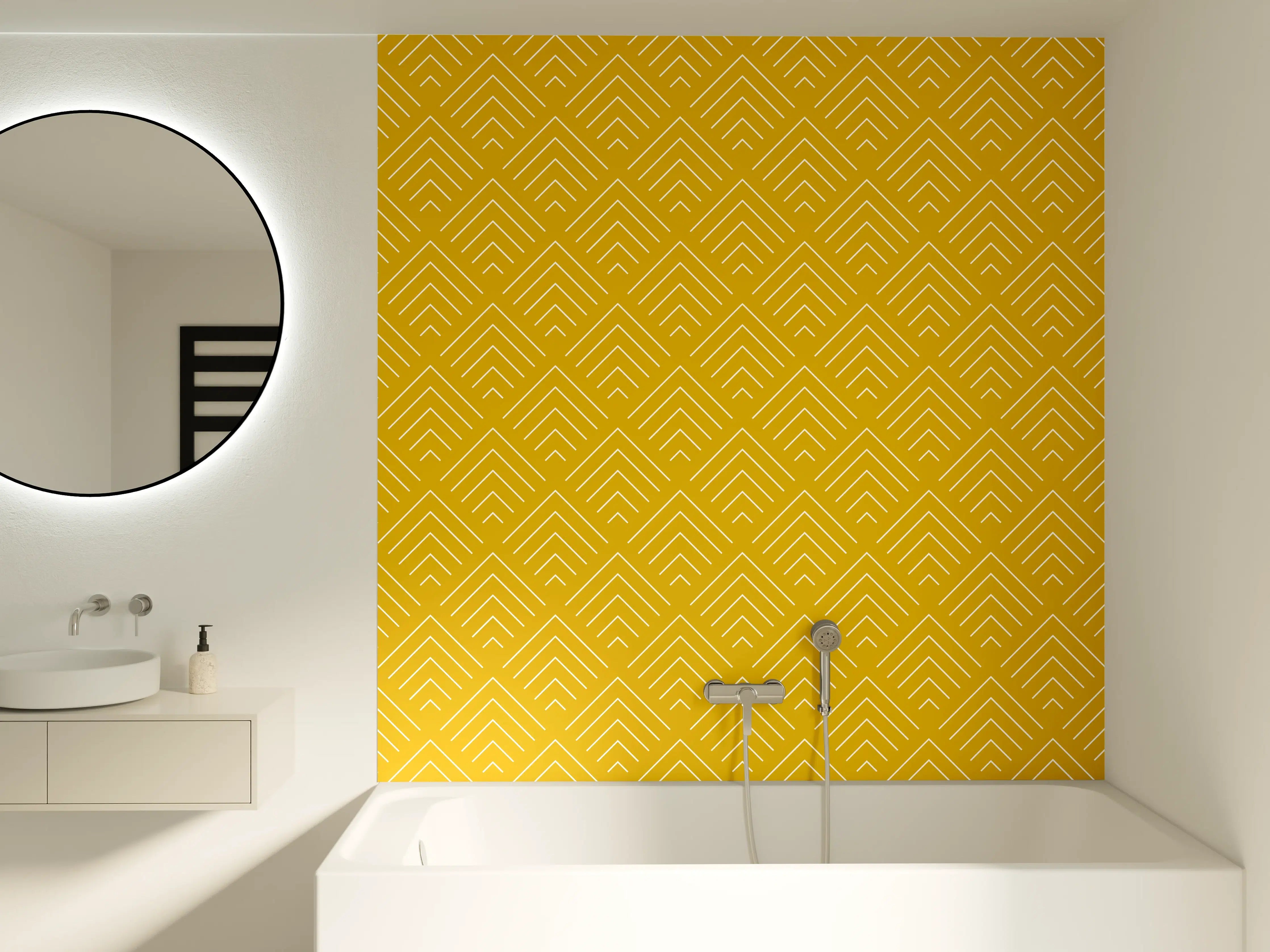 Badewannen-Rückwand - Goldene Muster-Motiv mit geometrischer Struktur