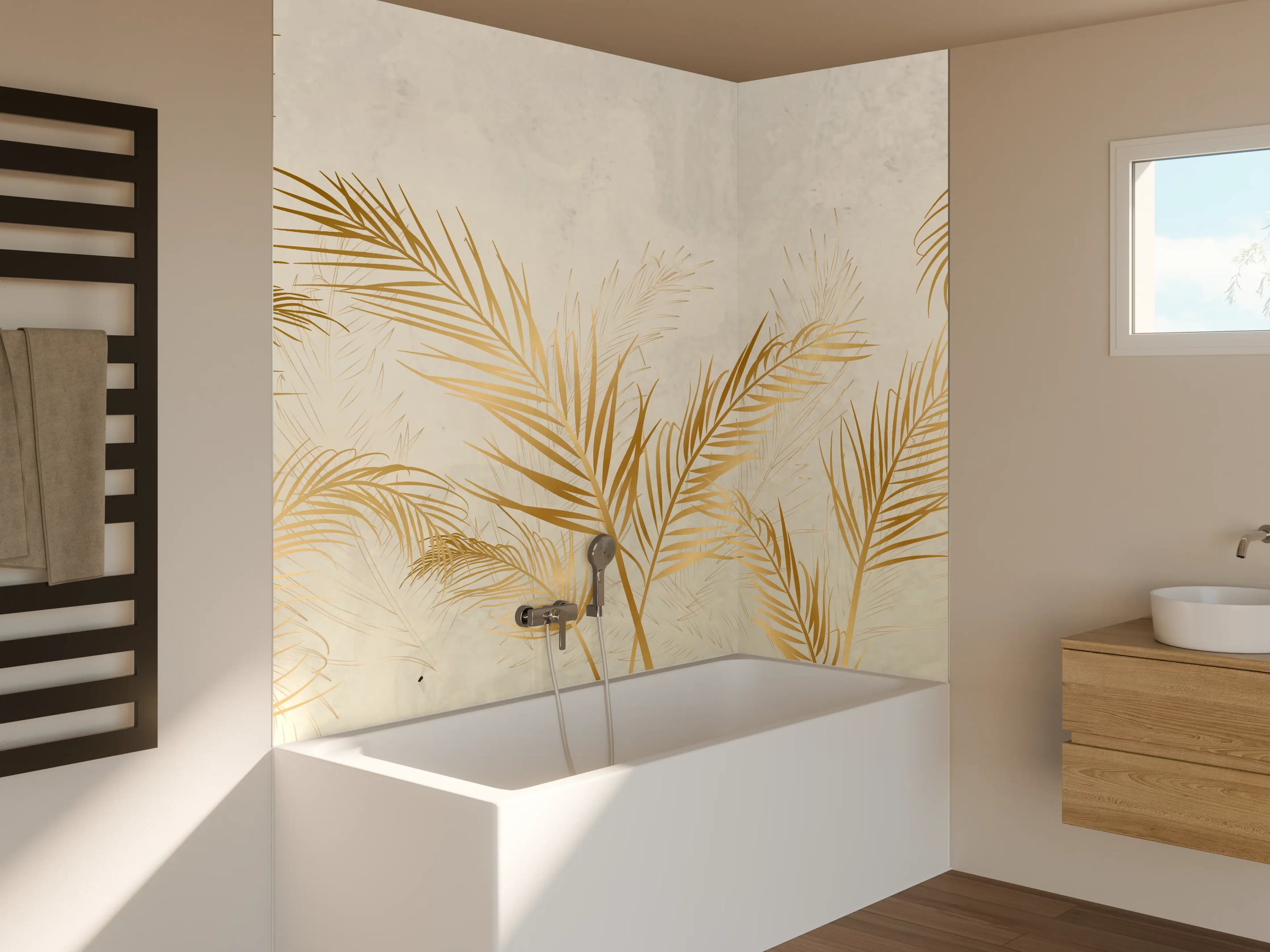 Badewannen-Rückwand - Goldene Palmwedel Deko
