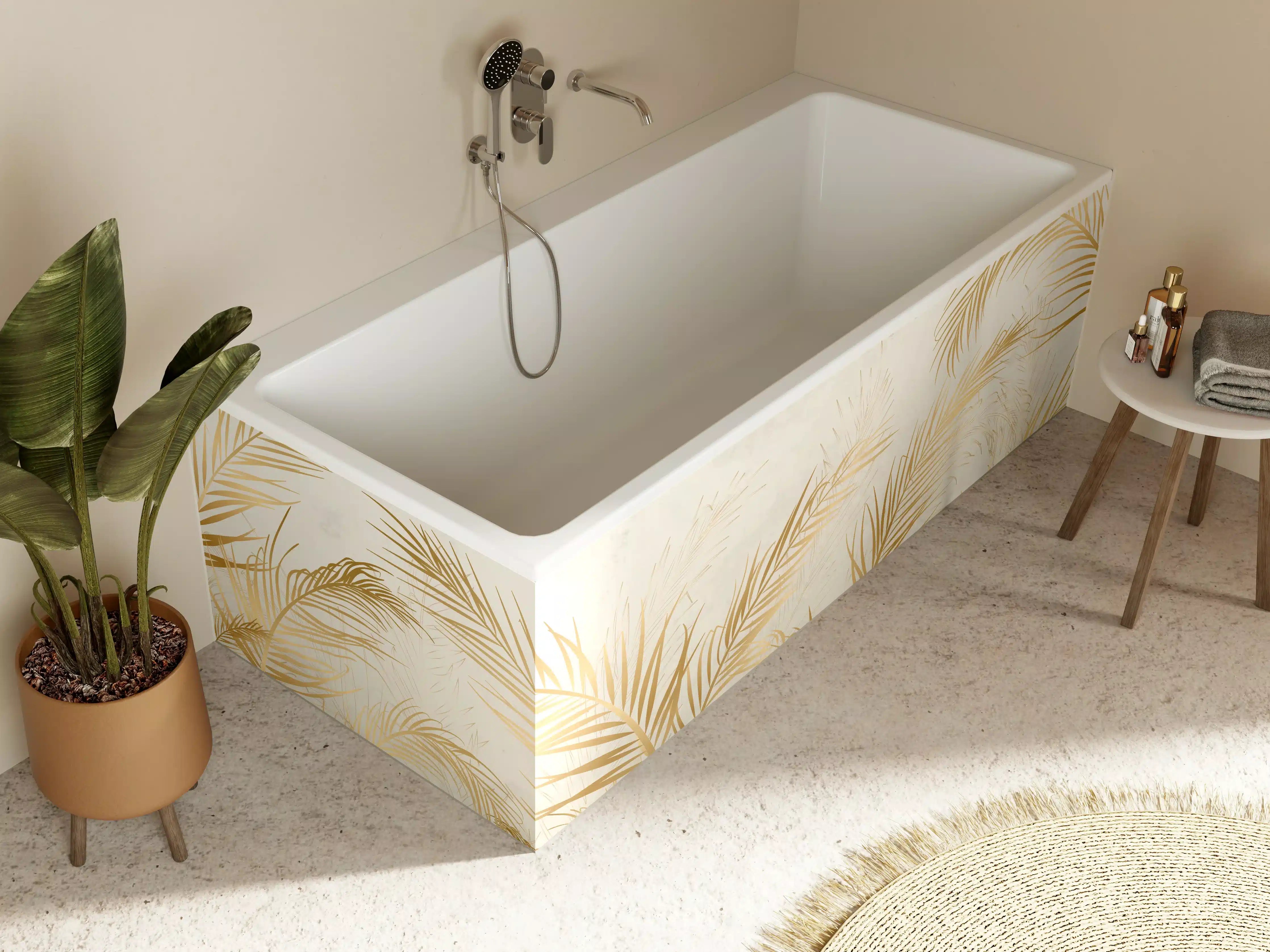 Badewannen-Rückwand - Goldene Palmwedel Deko