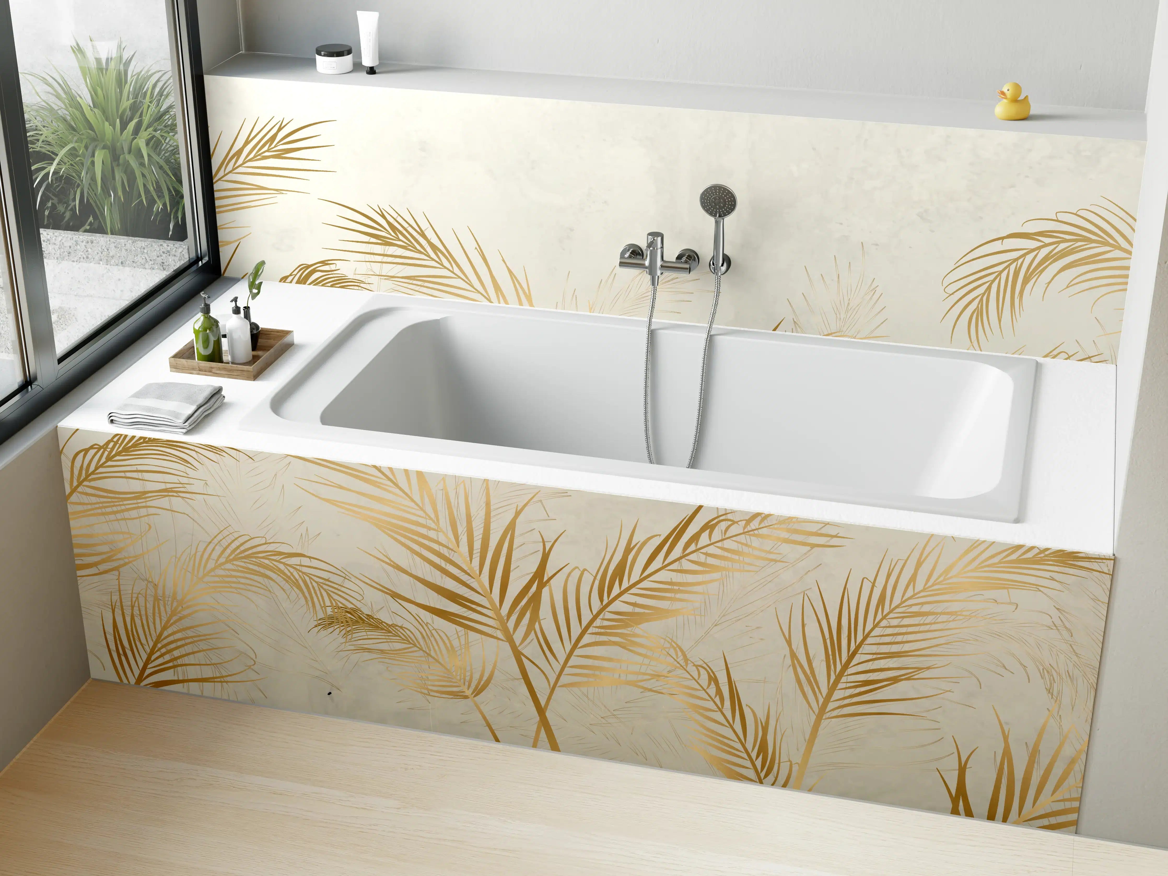 Badewannen-Rückwand - Goldene Palmwedel Deko
