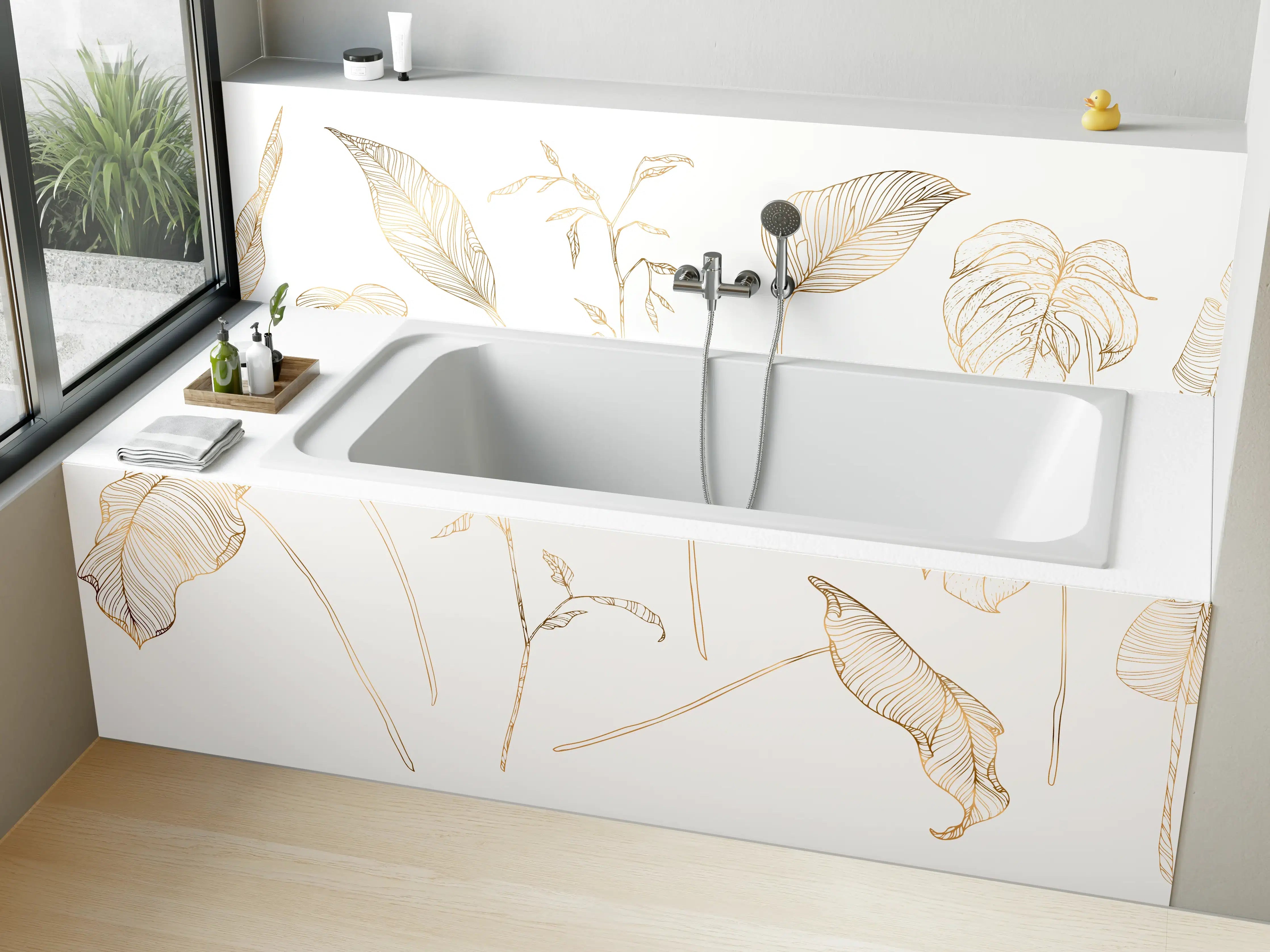 Badewannen-Rückwand - Goldene Pflanzenlinien Zeichnung