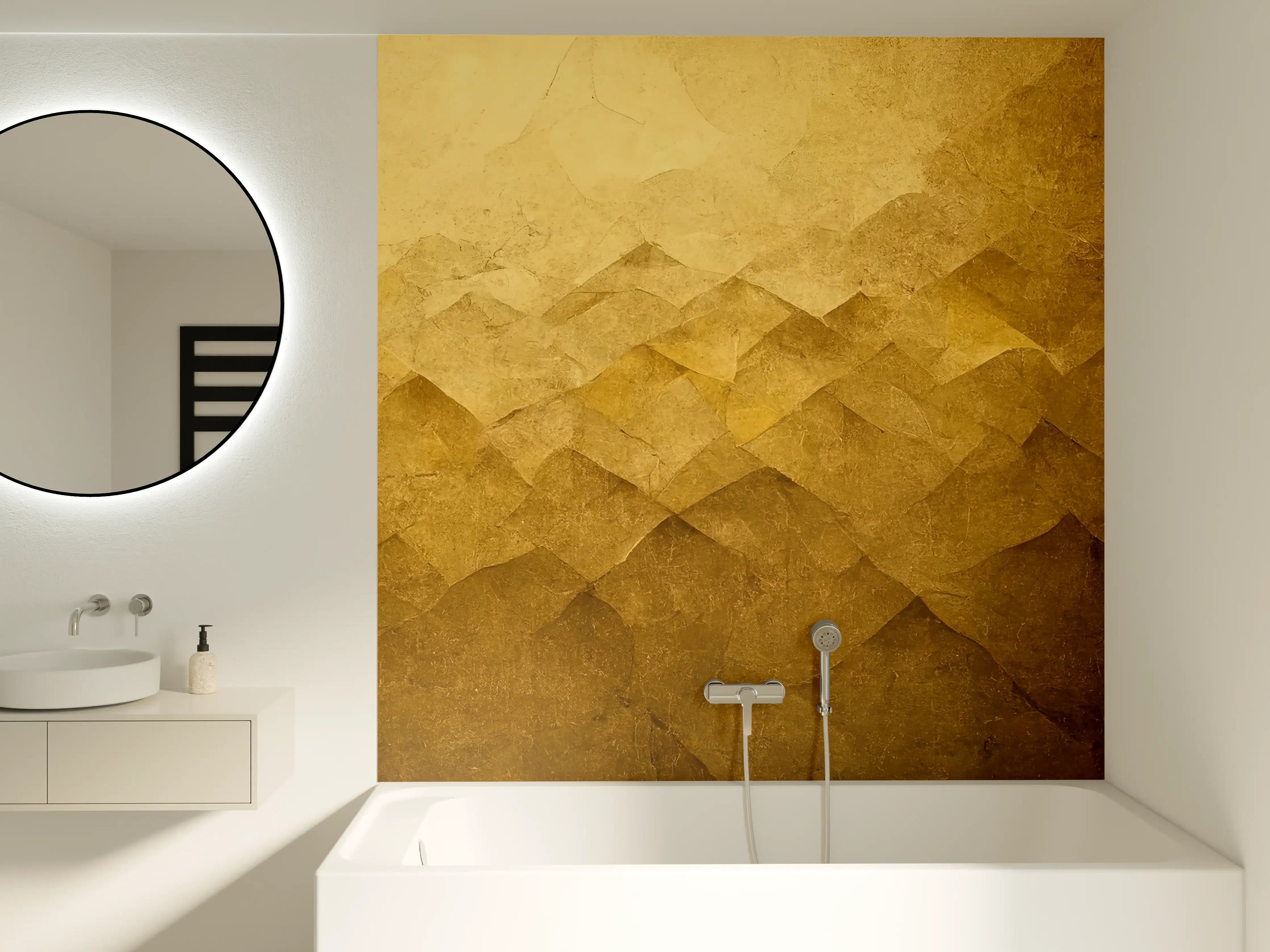 Badewannen-Rückwand - Goldene Textur mit geometrischen Mustern