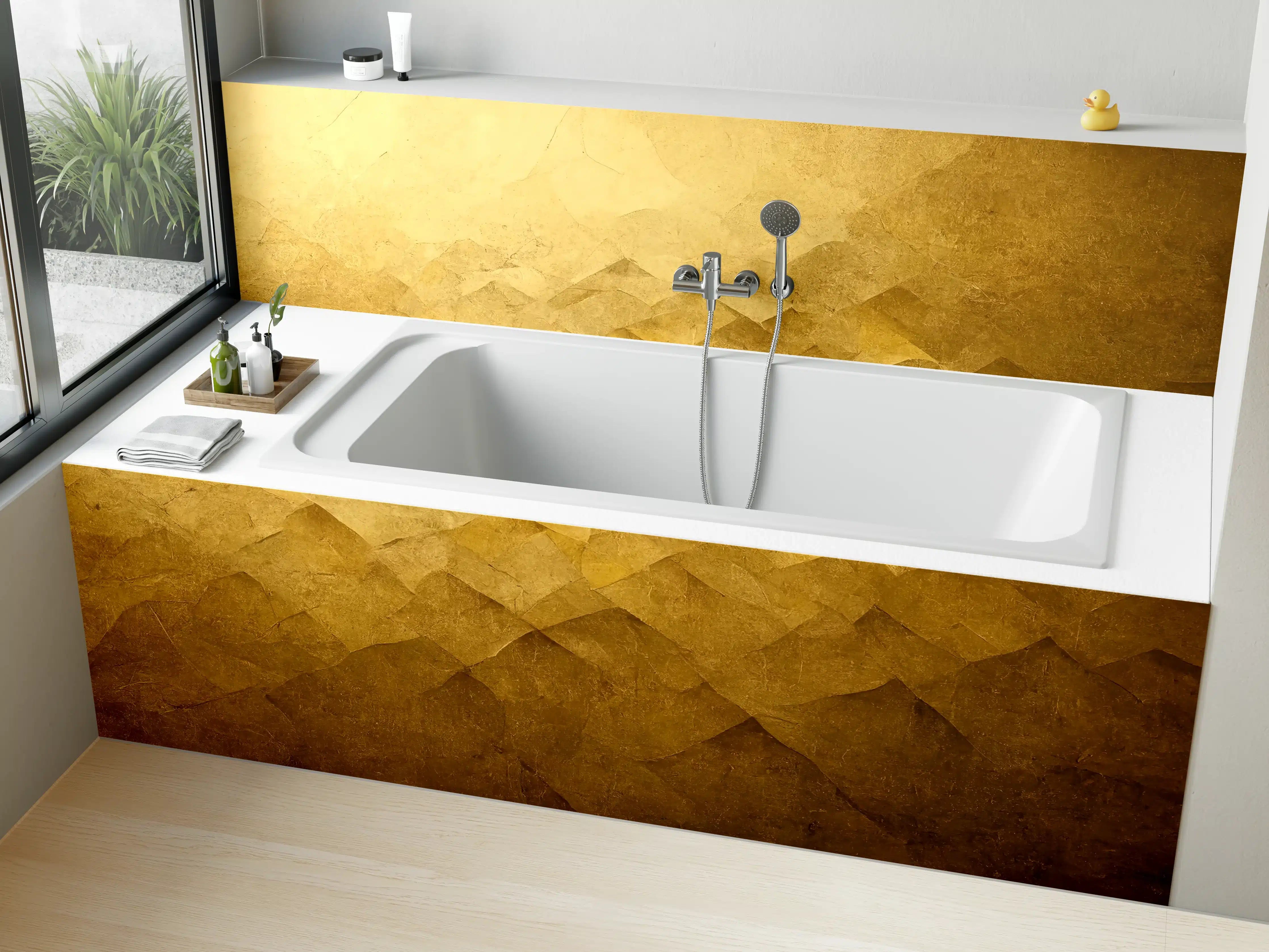 Badewannen-Rückwand - Goldene Textur mit geometrischen Mustern
