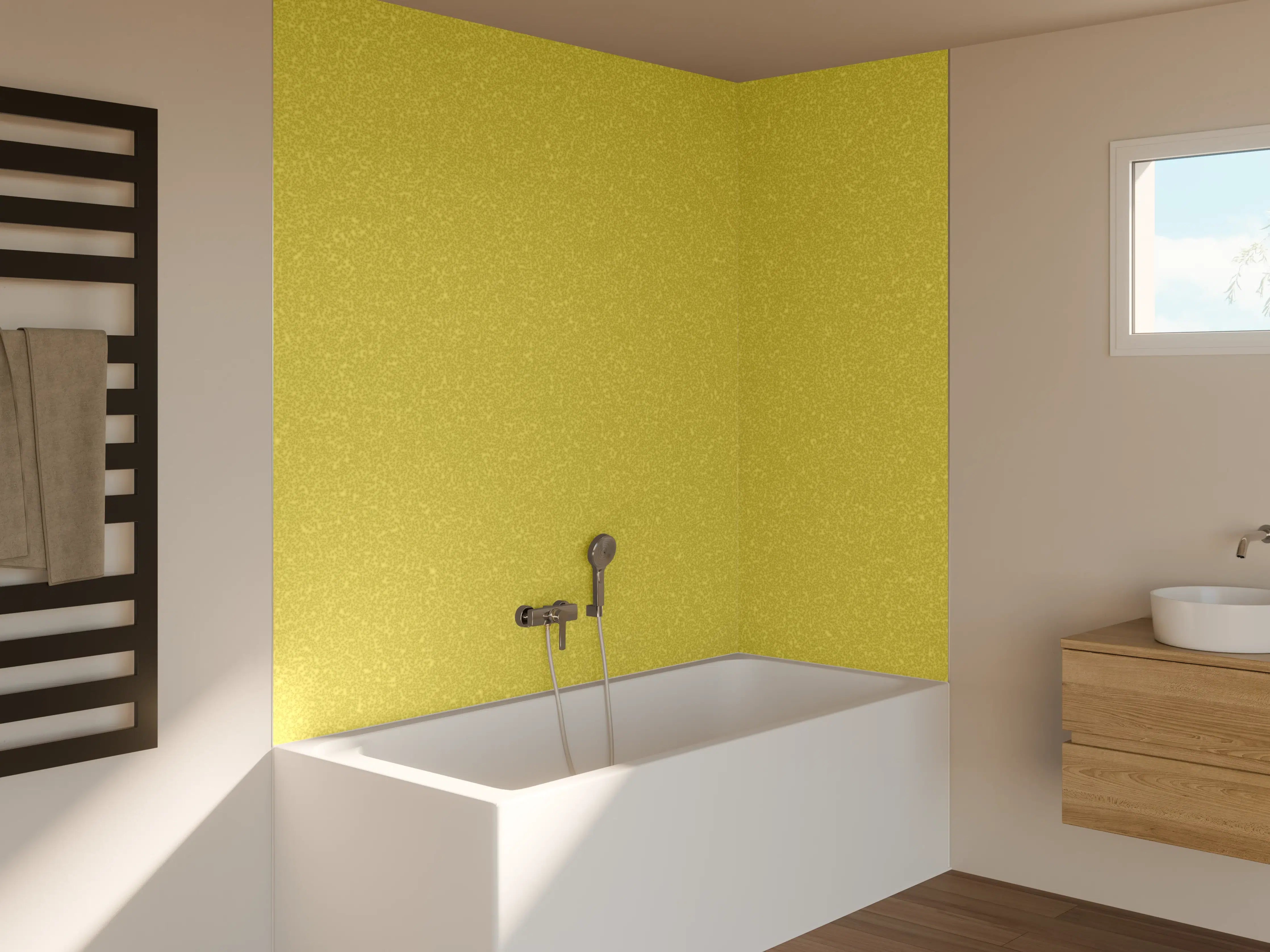 Badewannen-Rückwand - Goldene Wandtextur - Beleuchtungsfarbe