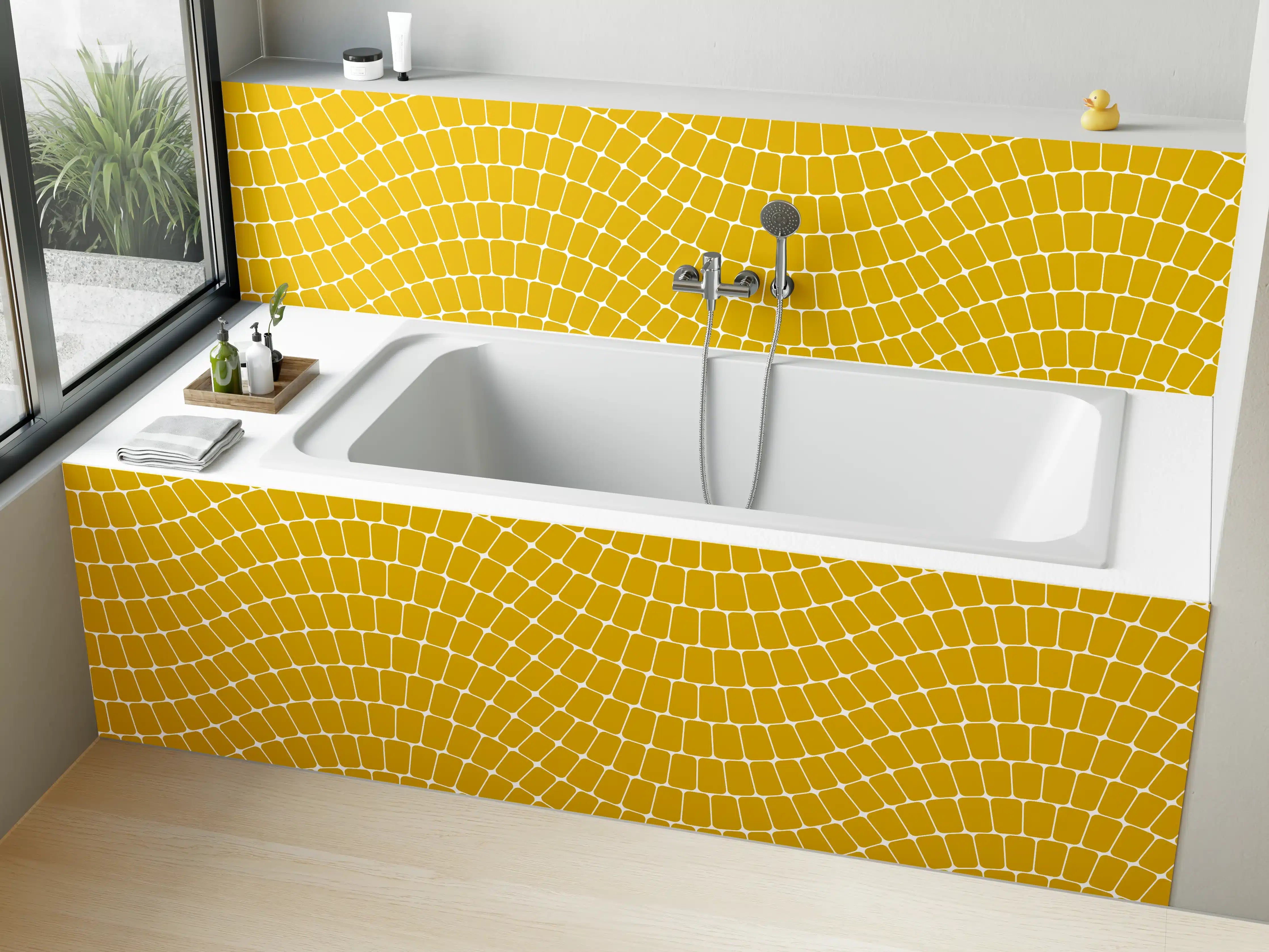 Badewannen-Rückwand - Goldene Wellenstruktur in warmem Gelb