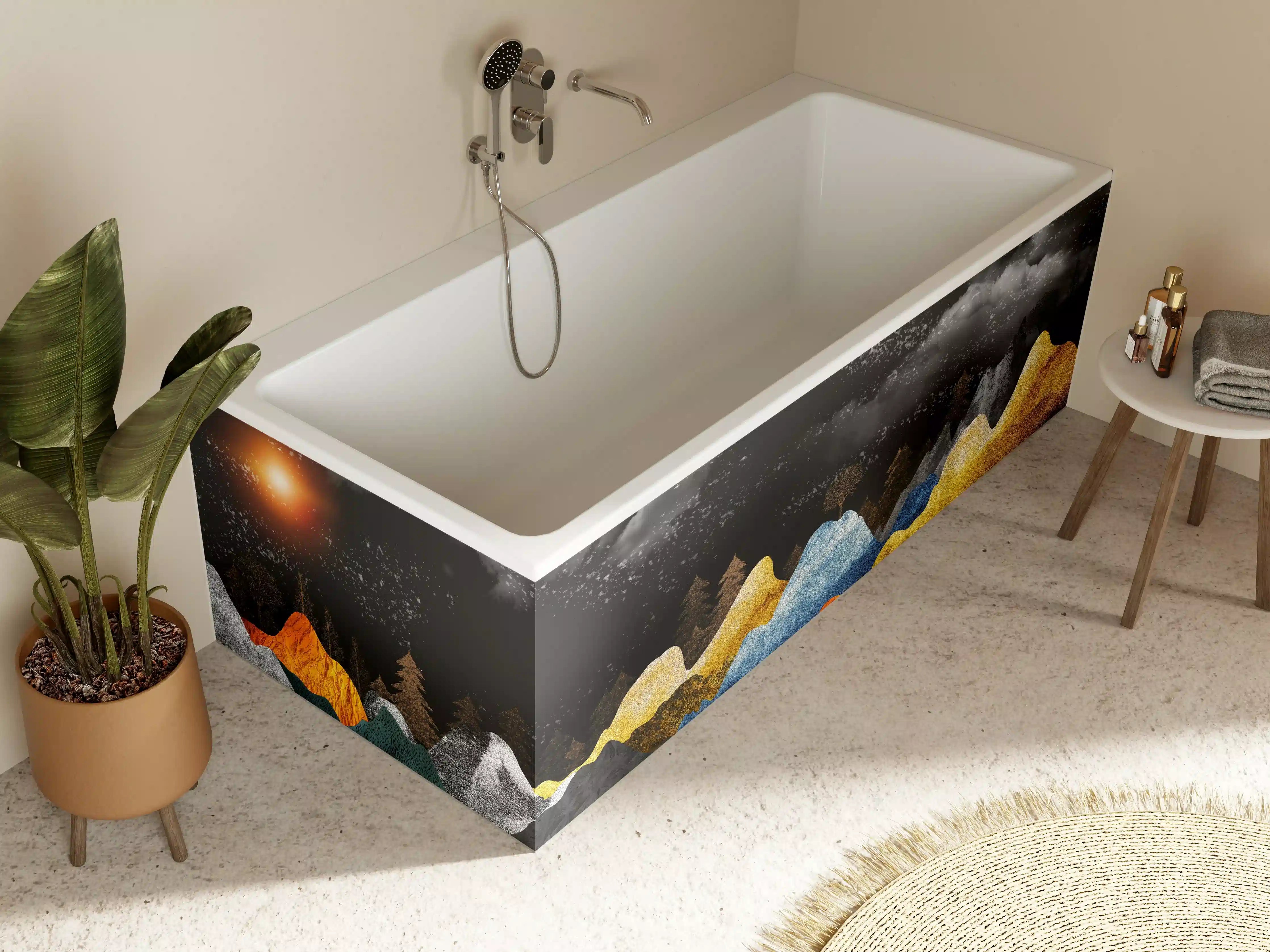 Badewannen-Rückwand - Goldene Winterberge Wandtapete