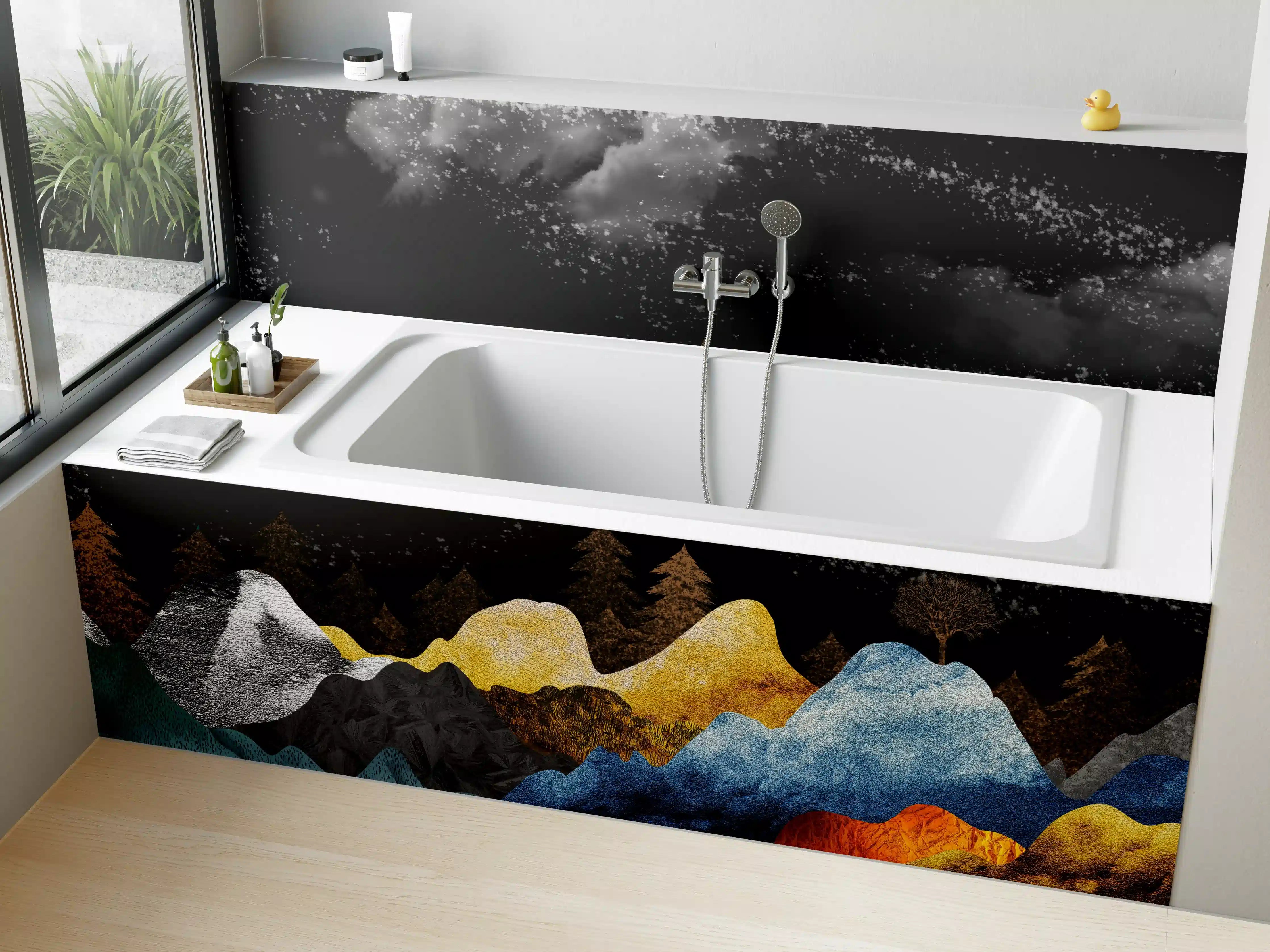 Badewannen-Rückwand - Goldene Winterberge Wandtapete