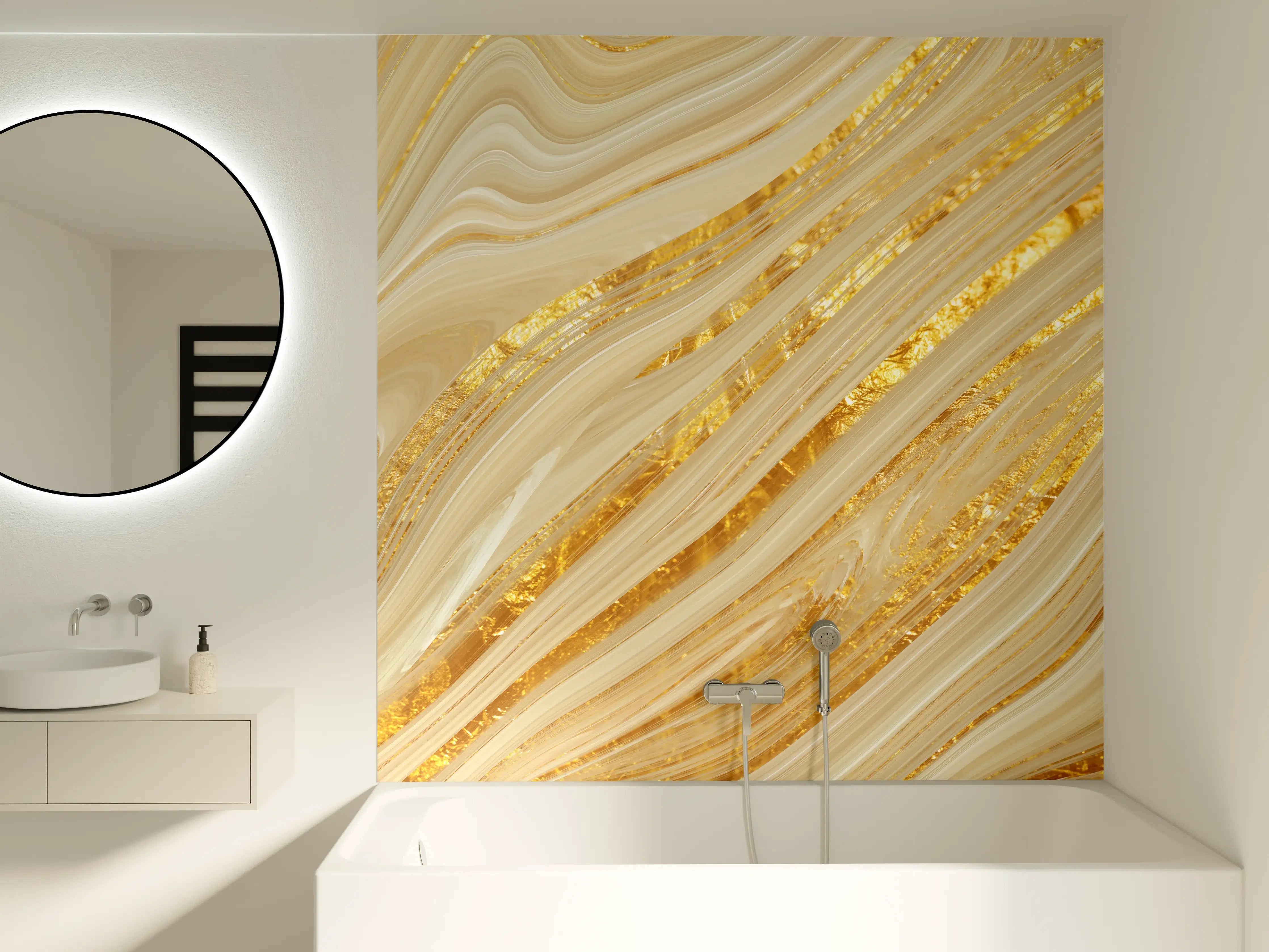 Badewannen-Rückwand - Goldene wellenförmige Marmorierung