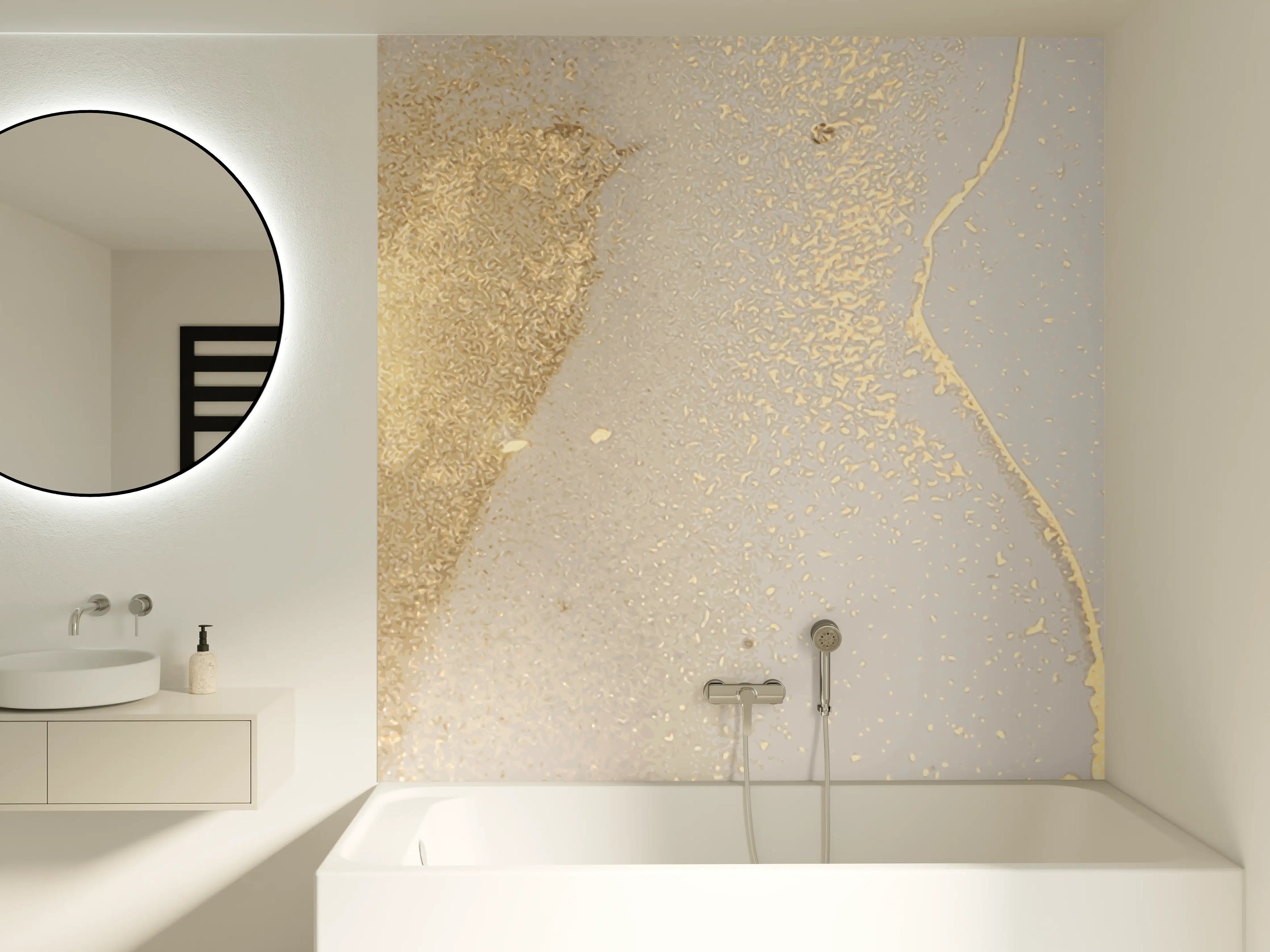 Badewannen-Rückwand - Goldener Glanz auf Cremeweiß