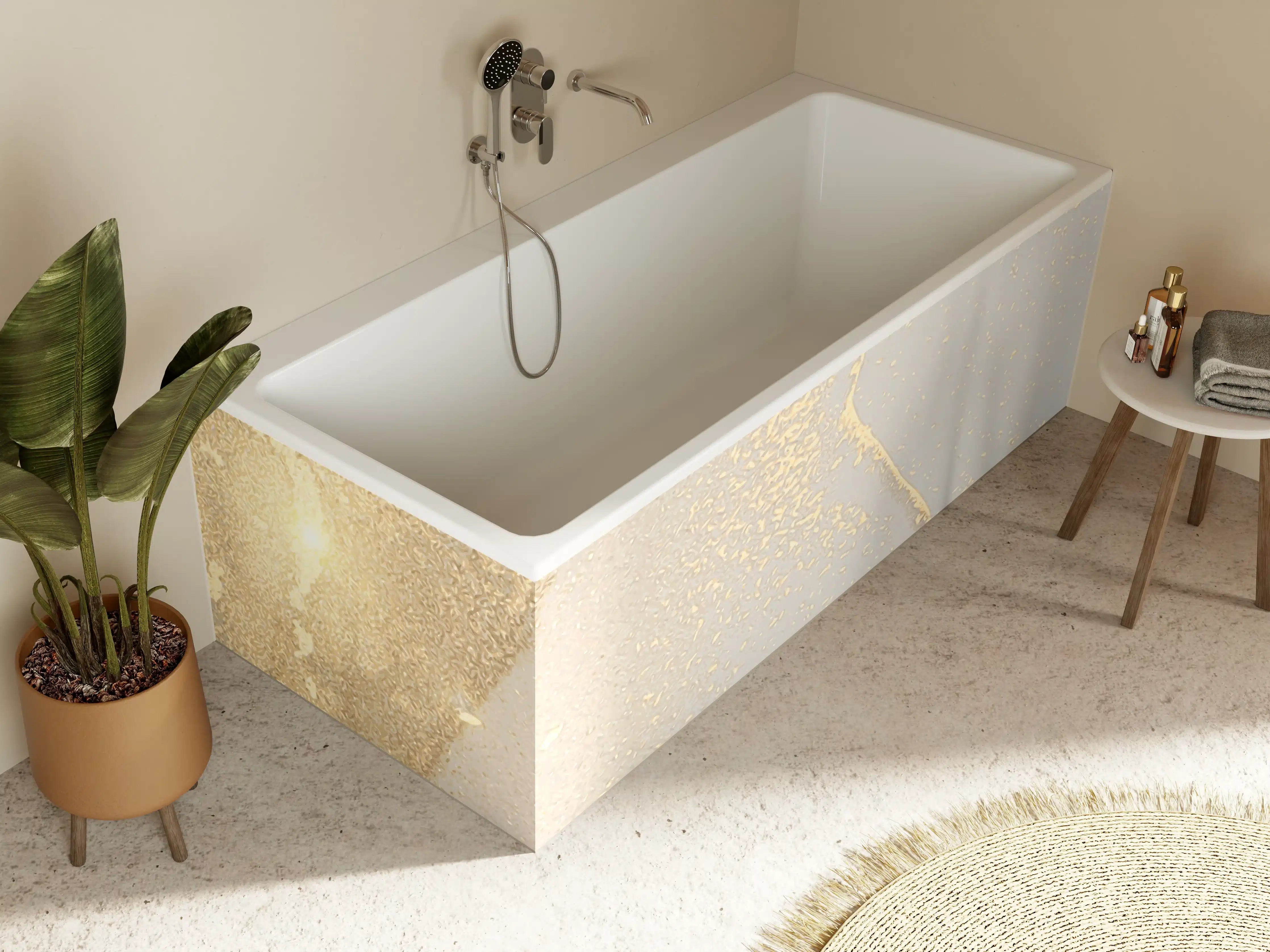 Badewannen-Rückwand - Goldener Glanz auf Cremeweiß