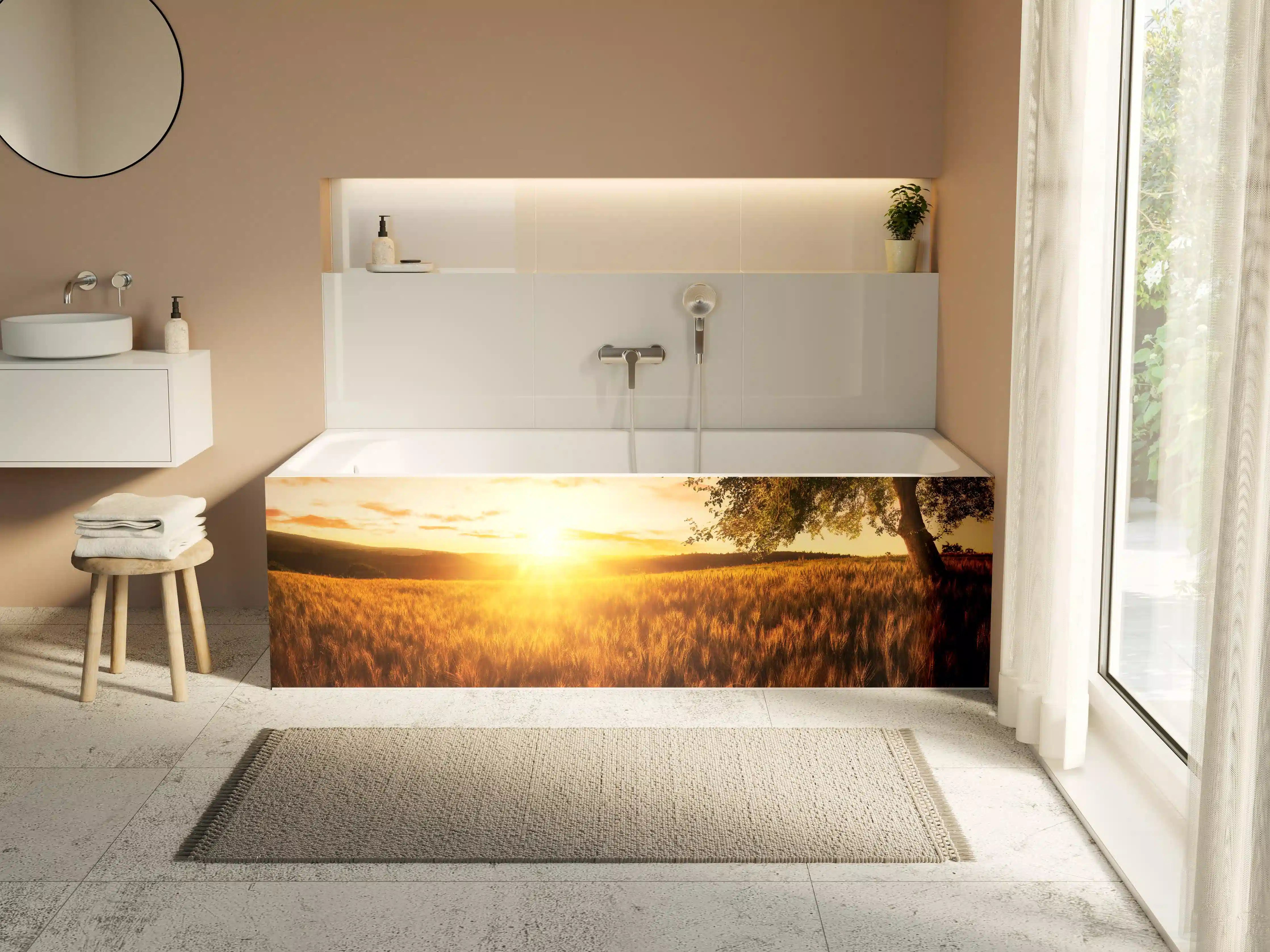 Badewannen-Rückwand - Goldener Sonnenuntergang über Feldern