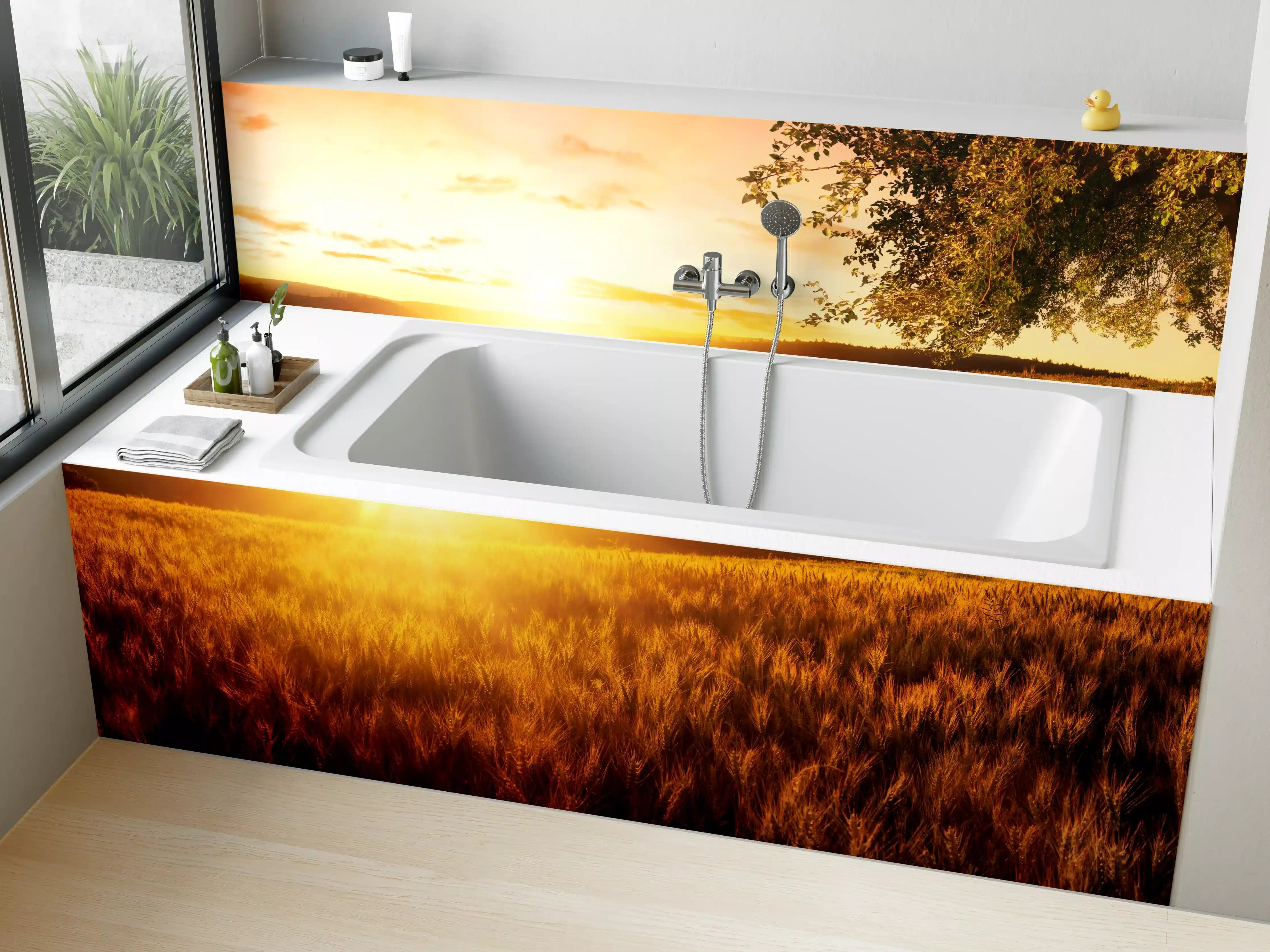 Badewannen-Rückwand - Goldener Sonnenuntergang über Feldern
