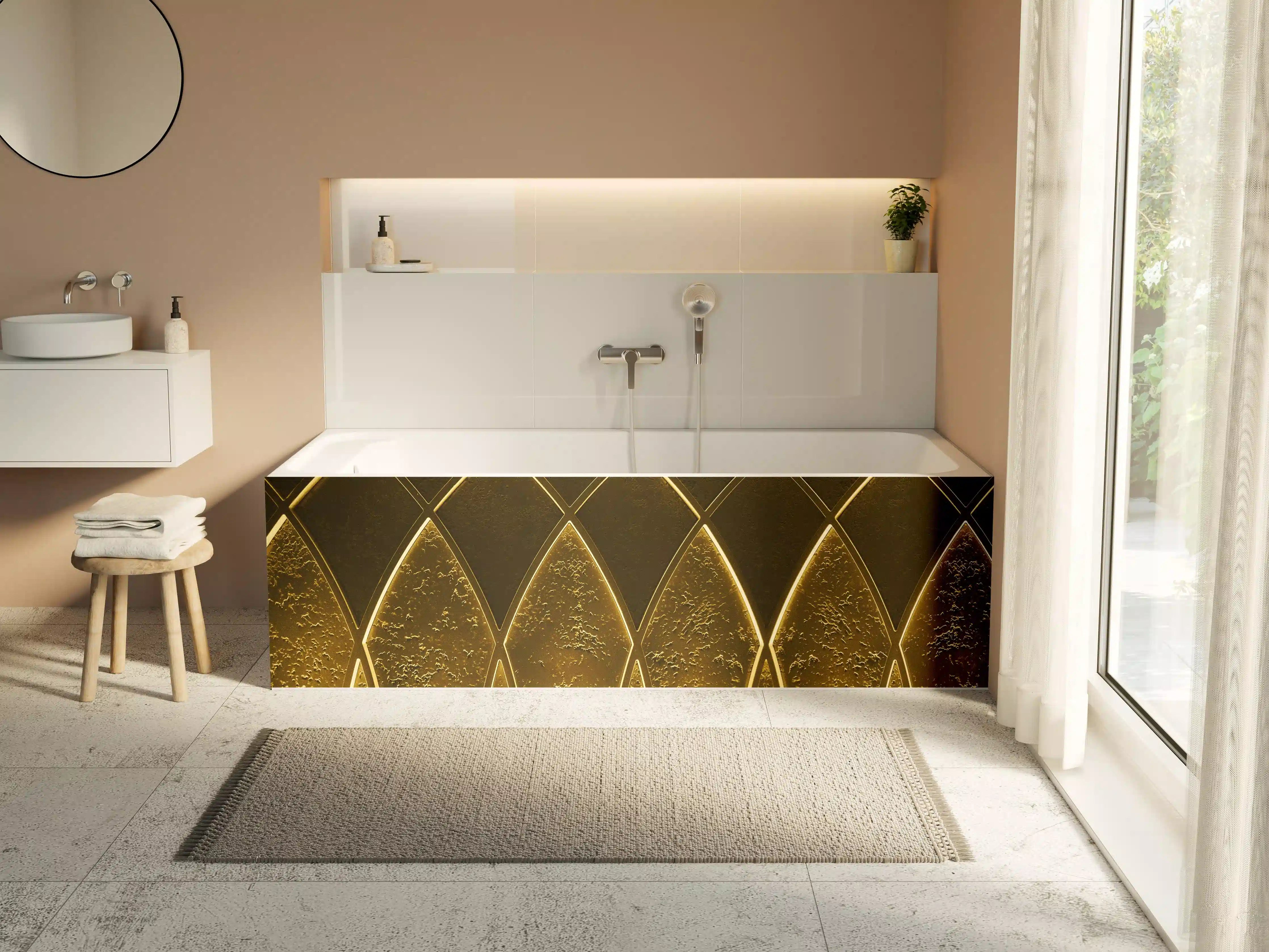 Badewannen-Rückwand - Goldenes Art-Deco-Geometriemuster