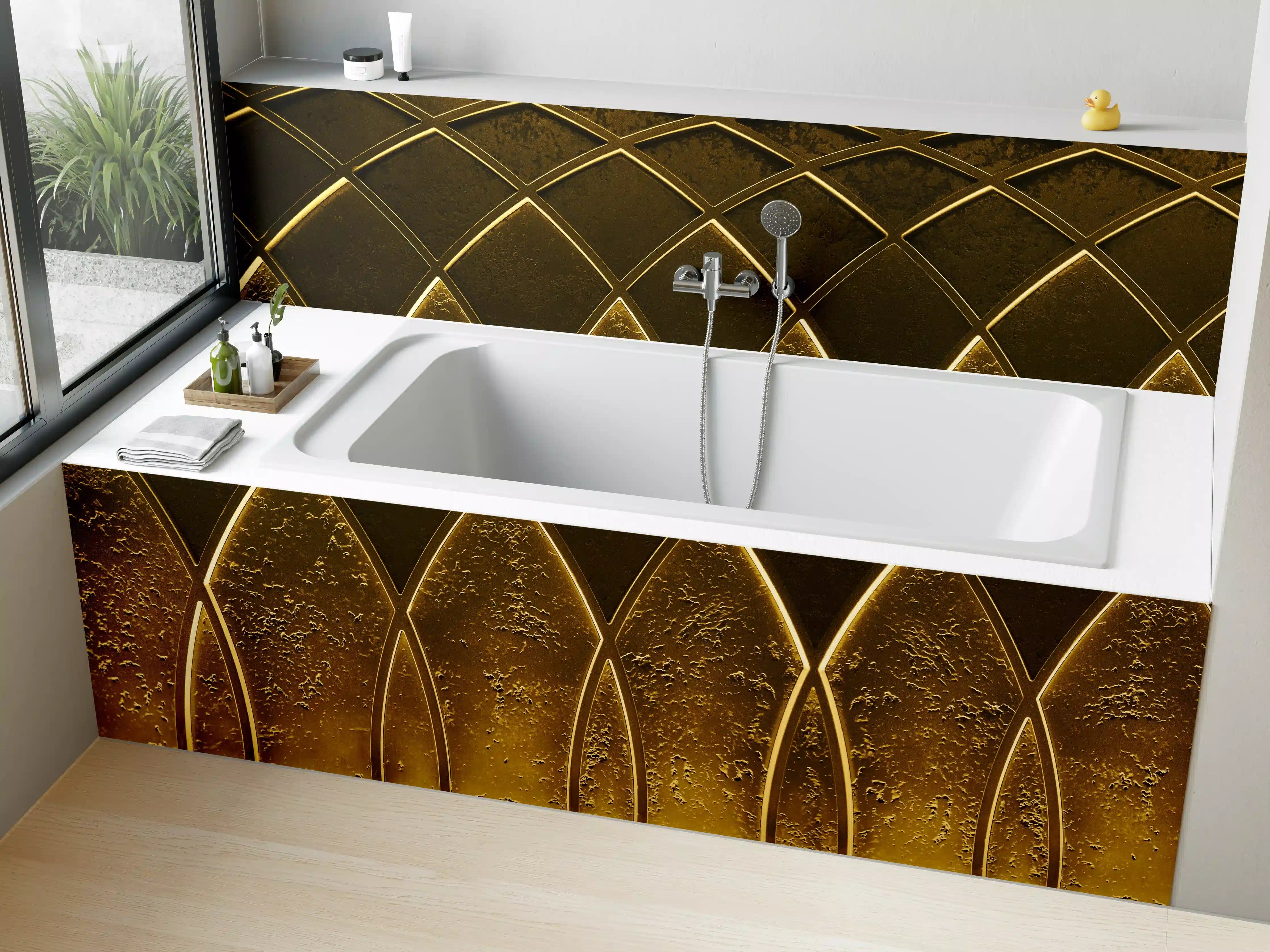 Badewannen-Rückwand - Goldenes Art-Deco-Geometriemuster