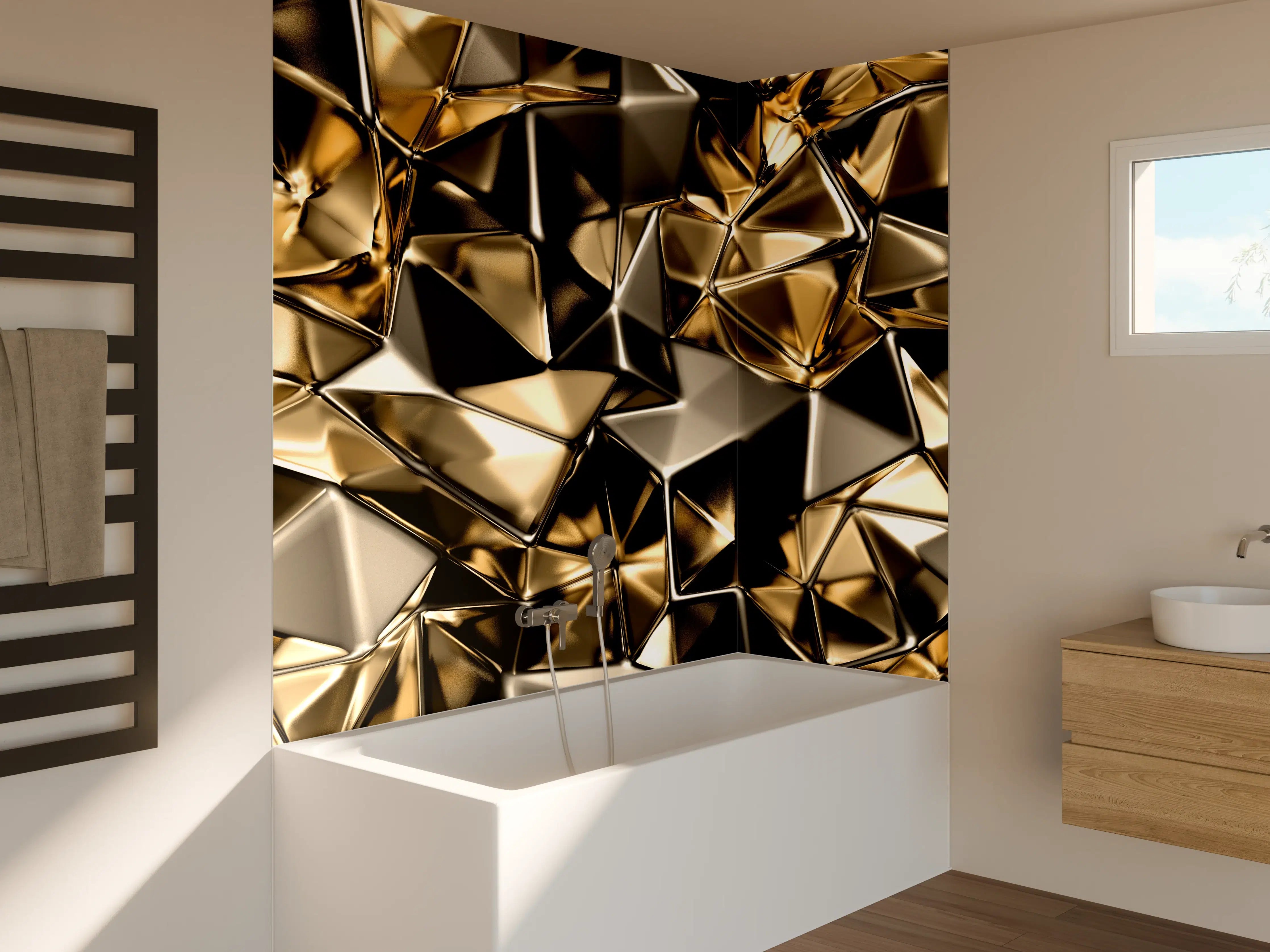 Badewannen-Rückwand - Goldenes Dreieck-Kristall-Design