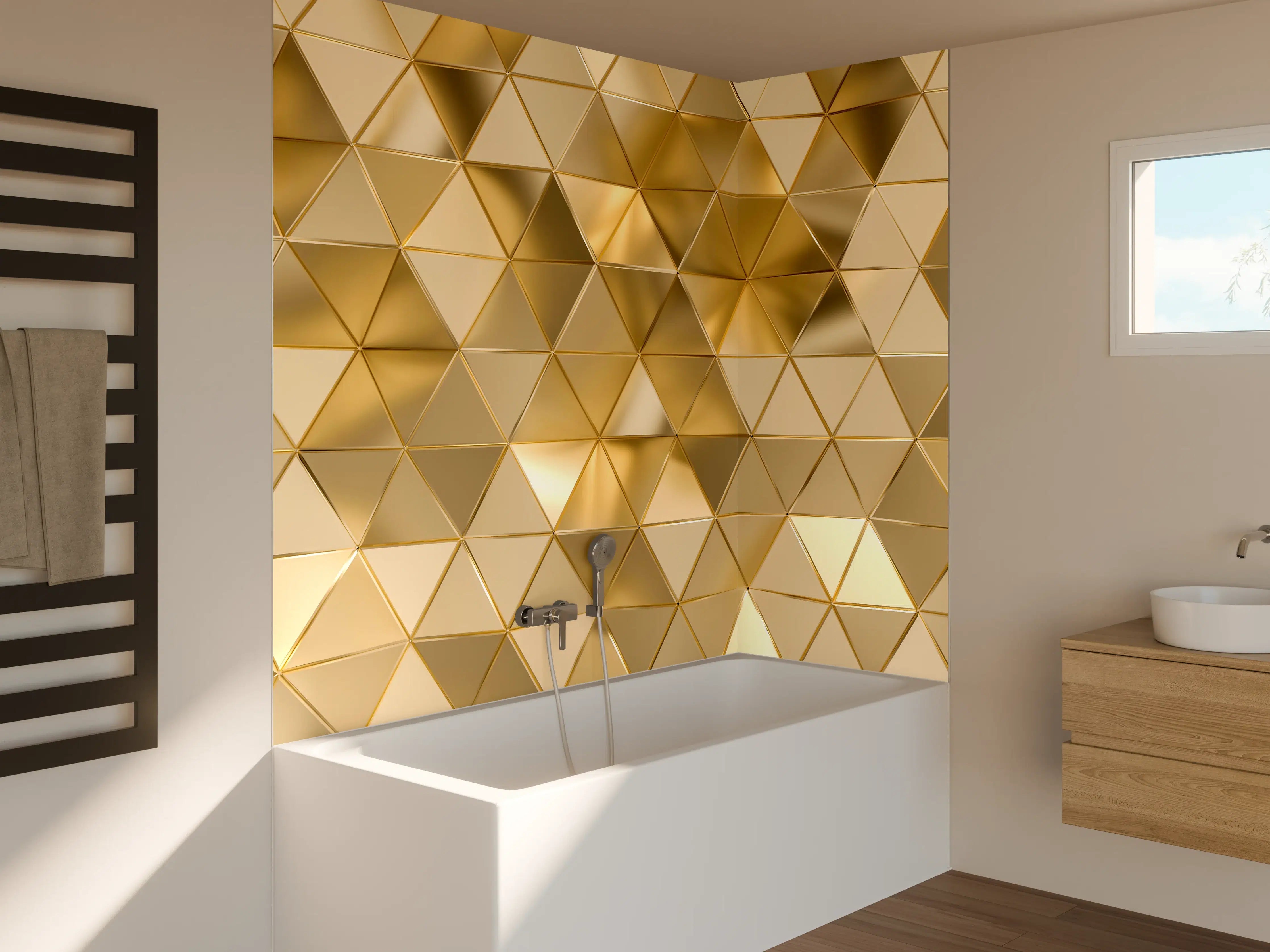 Badewannen-Rückwand - Goldenes Dreieck Polygon Muster