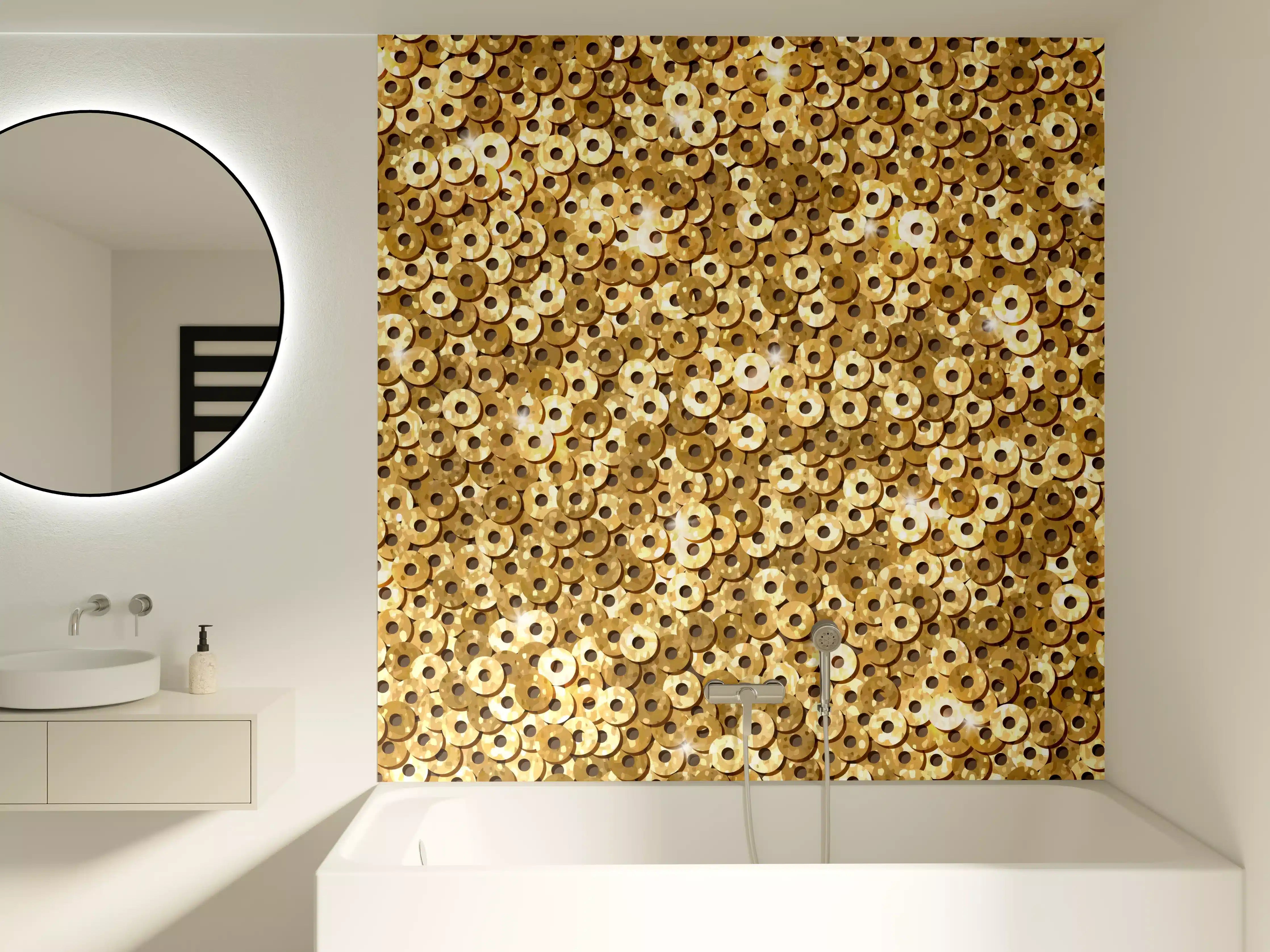 Badewannen-Rückwand - Goldenes Pailletten-Muster