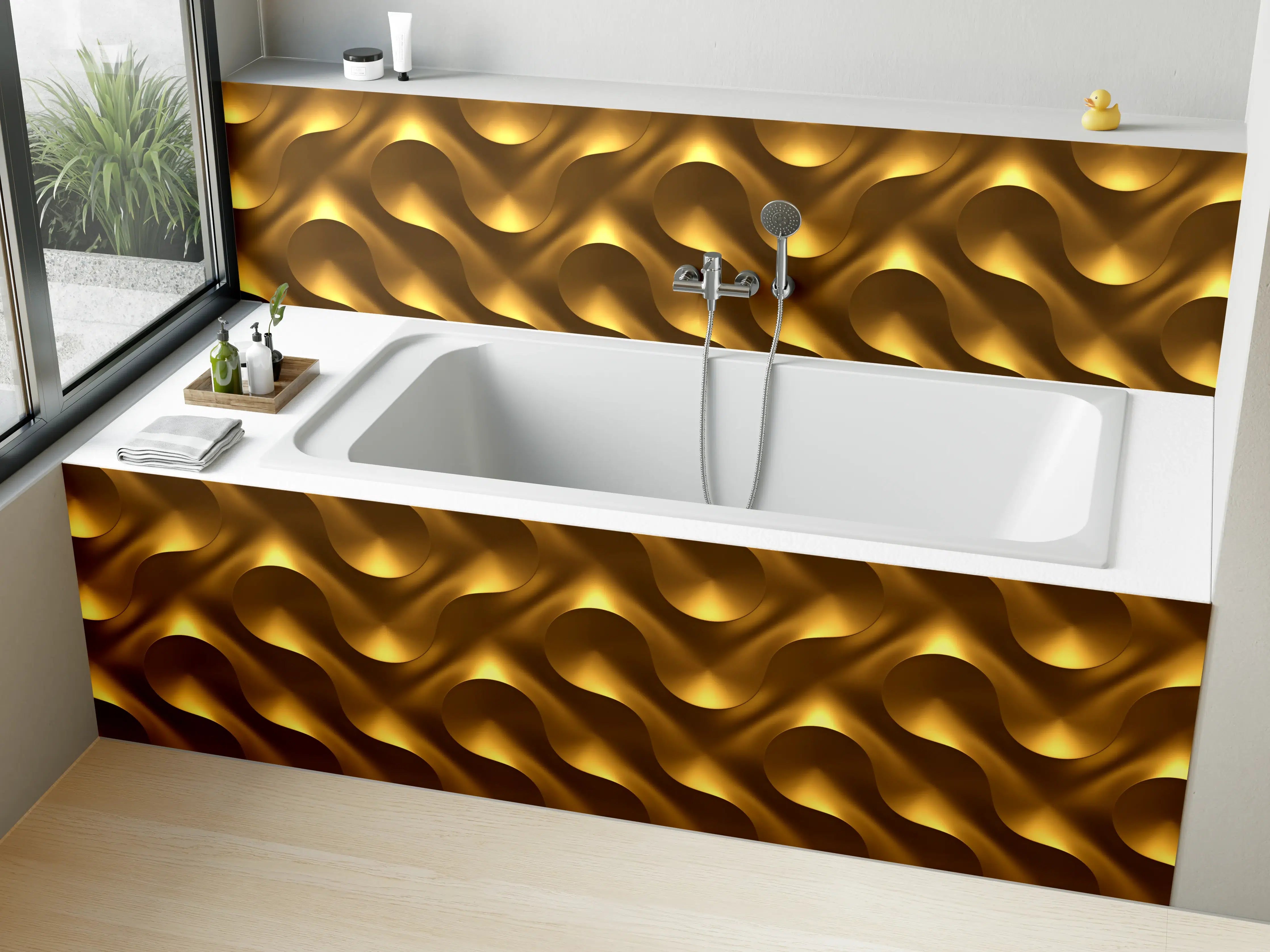 Badewannen-Rückwand - Goldenes Wellen Muster