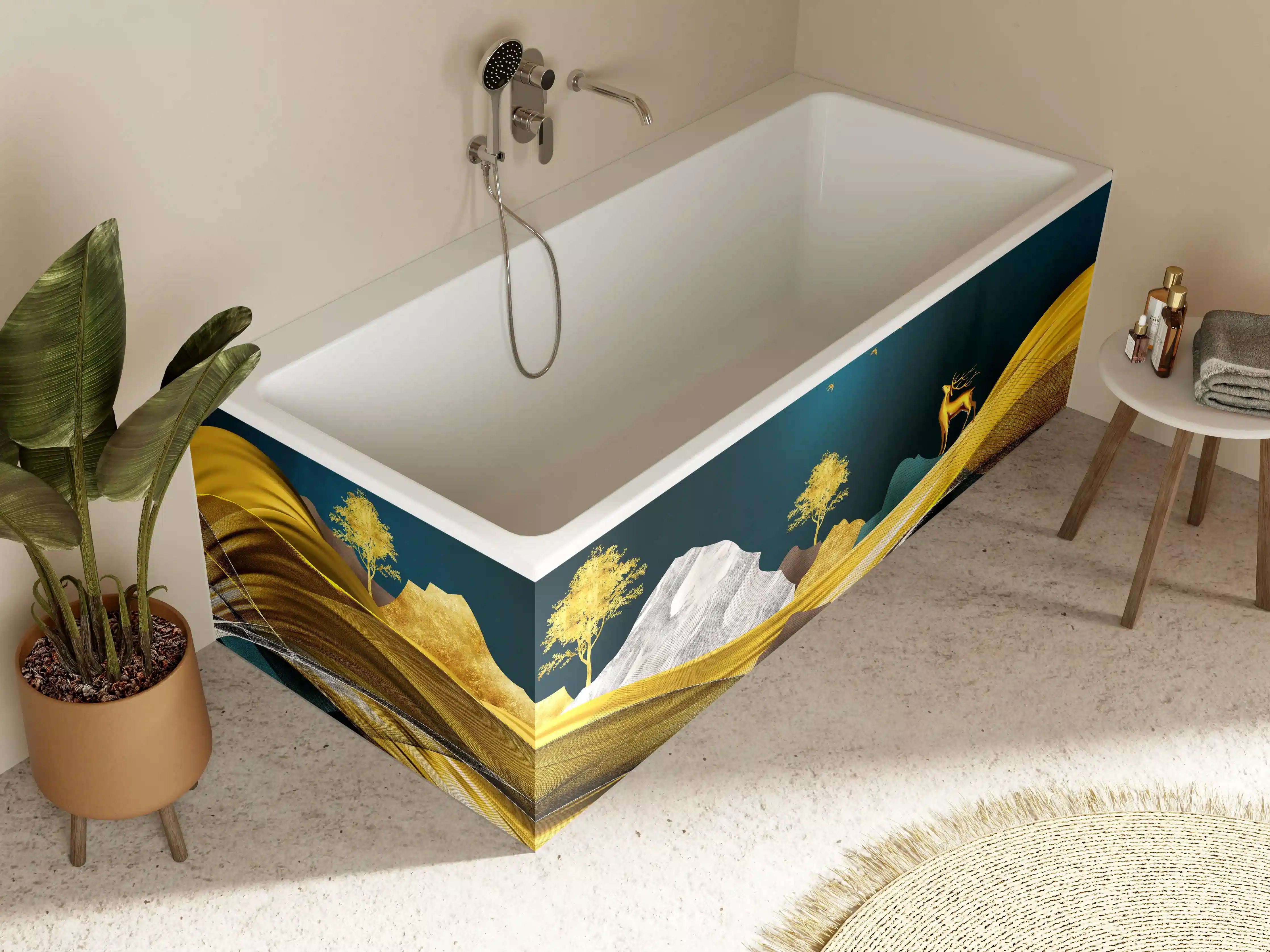 Badewannen-Rückwand - Goldenes Wellendesign - 3D