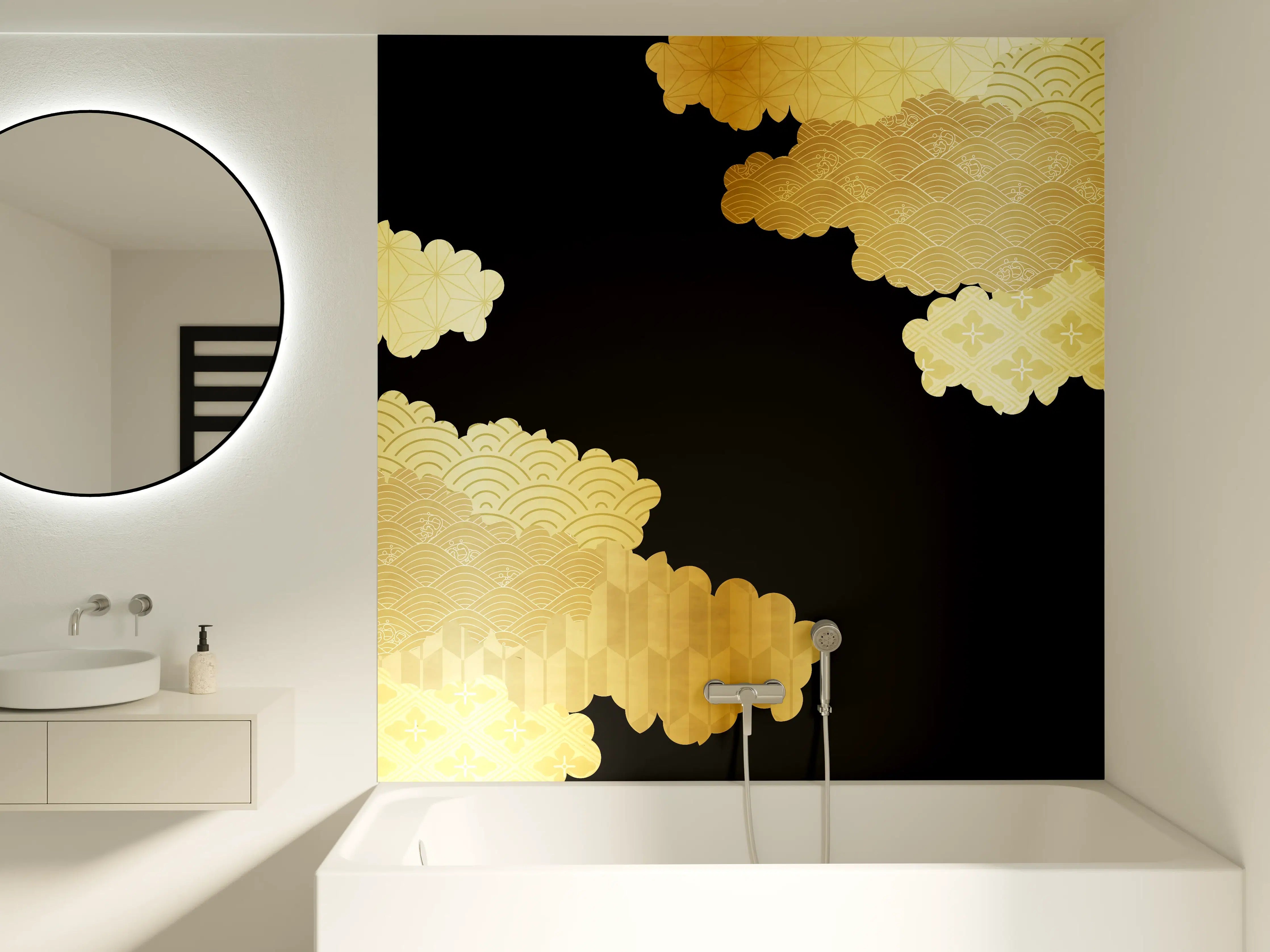 Badewannen-Rückwand - Goldenes Wolkendesign Muster