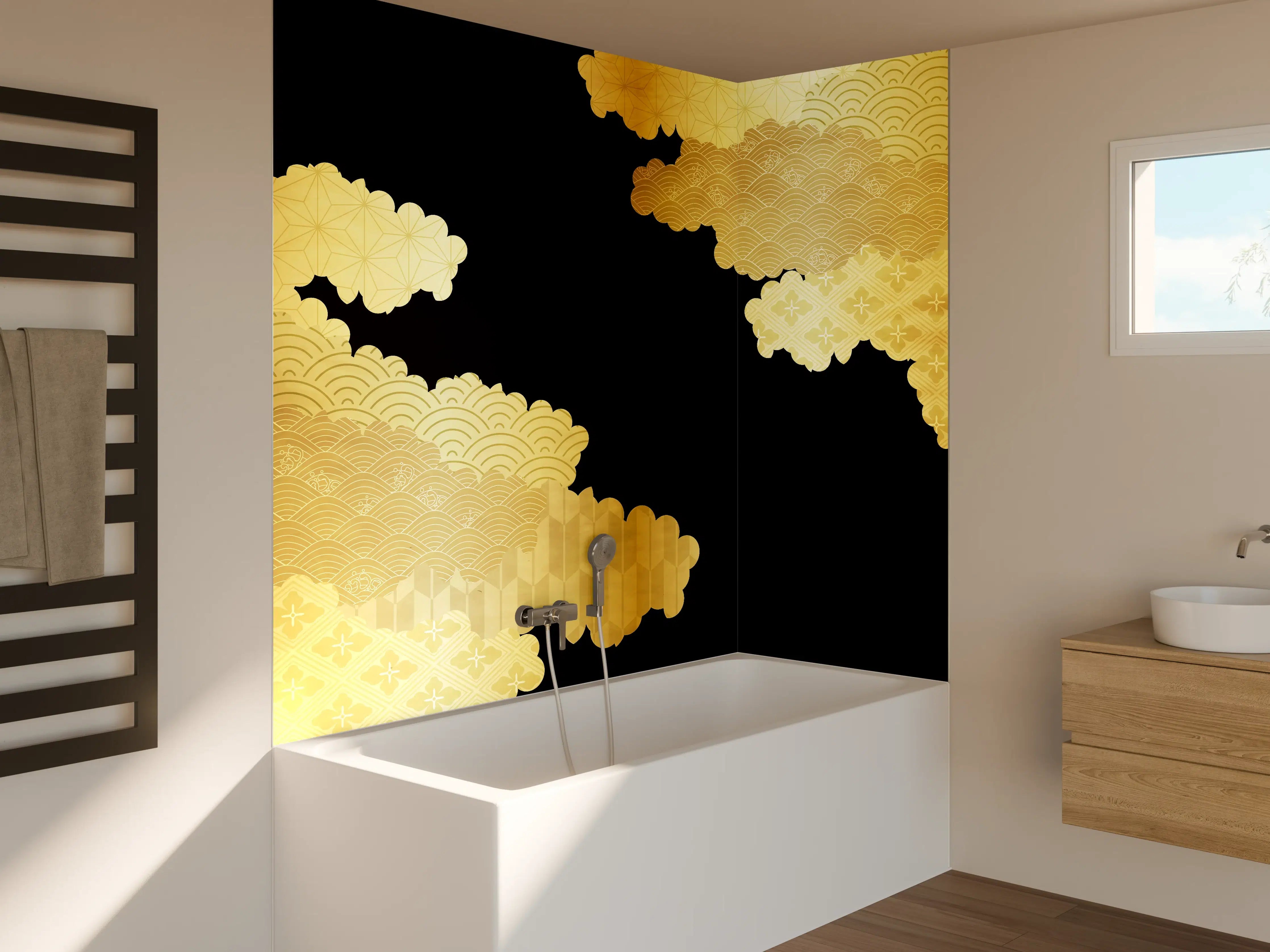 Badewannen-Rückwand - Goldenes Wolkendesign Muster