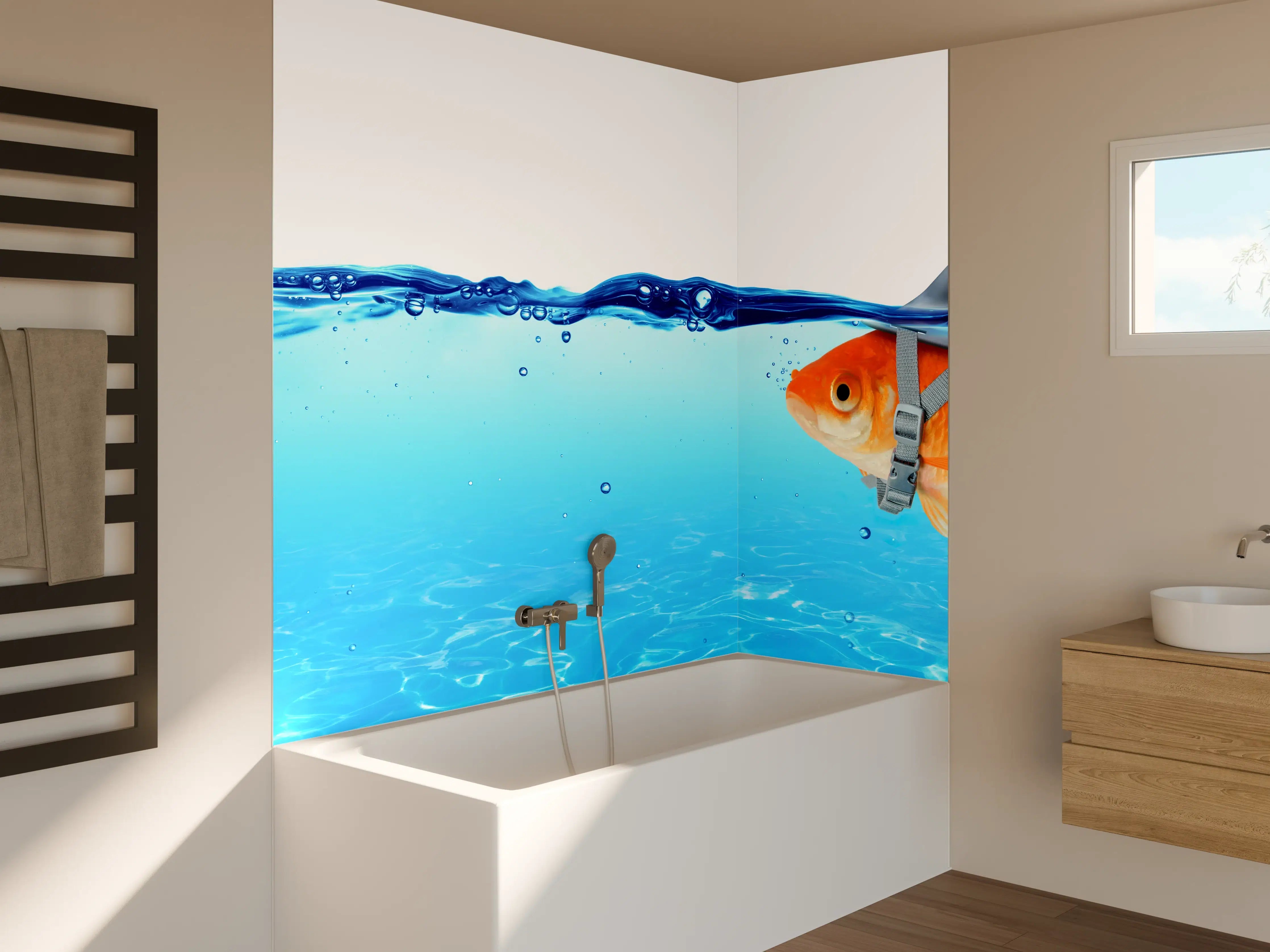 Badewannen-Rückwand - Goldfisch als Hai