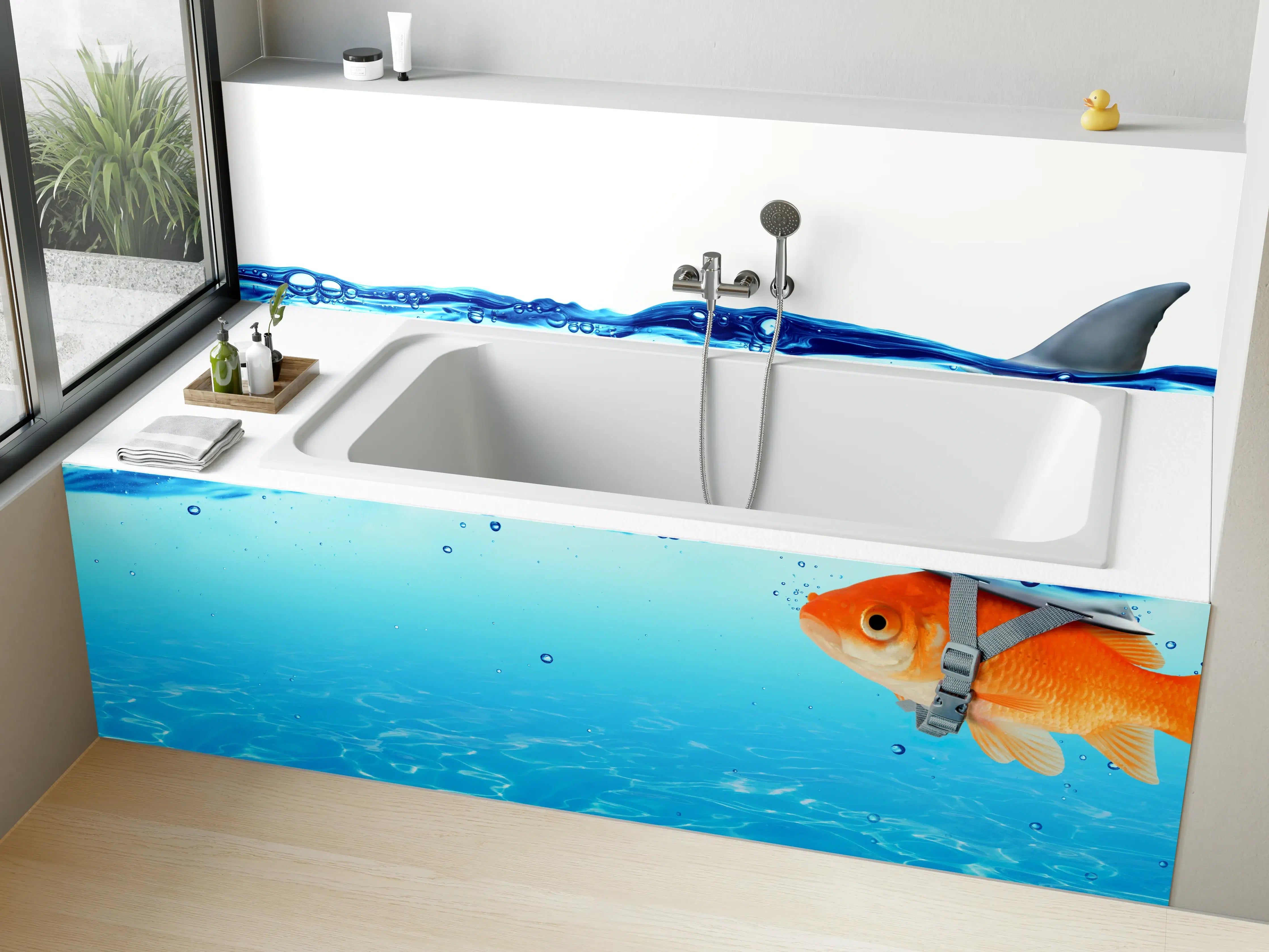 Badewannen-Rückwand - Goldfisch als Hai